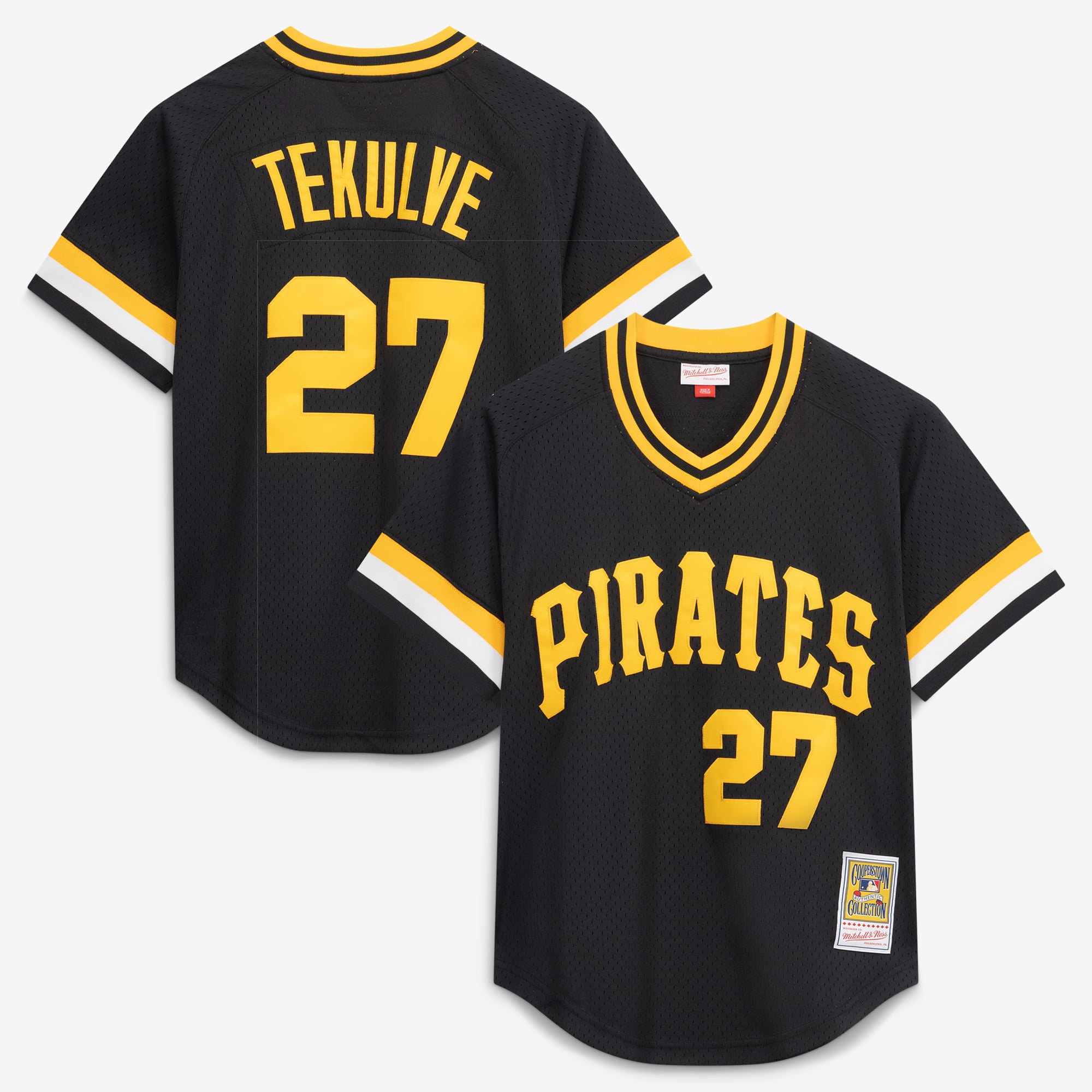 Camiseta auténtica de práctica de bateo Mitchell & Ness Kent Tekulve negra para hombre de los Pittsburgh Pirates