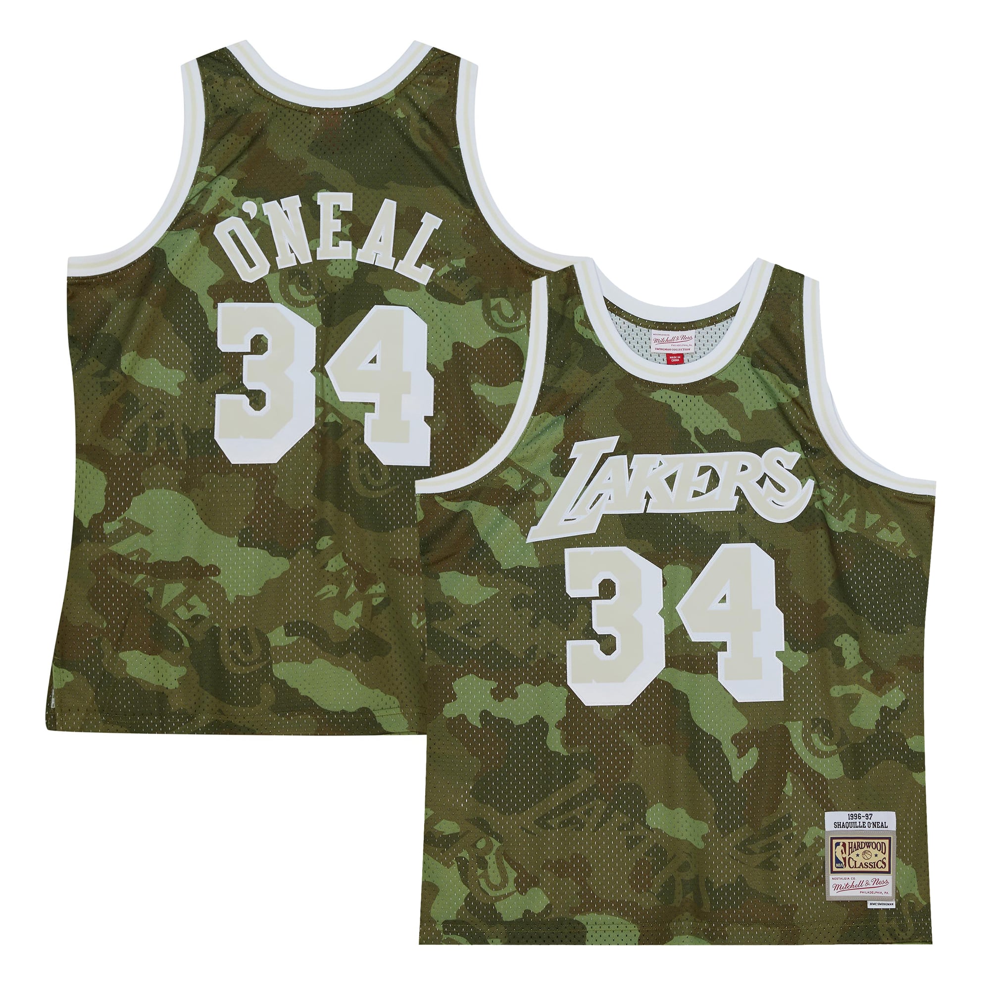 Los Angeles Lakers NBA Shaquille O'Neal Ghost Green Camo Swingman Jersey By Mitchell & Ness - Mens, , rebel_hi-res