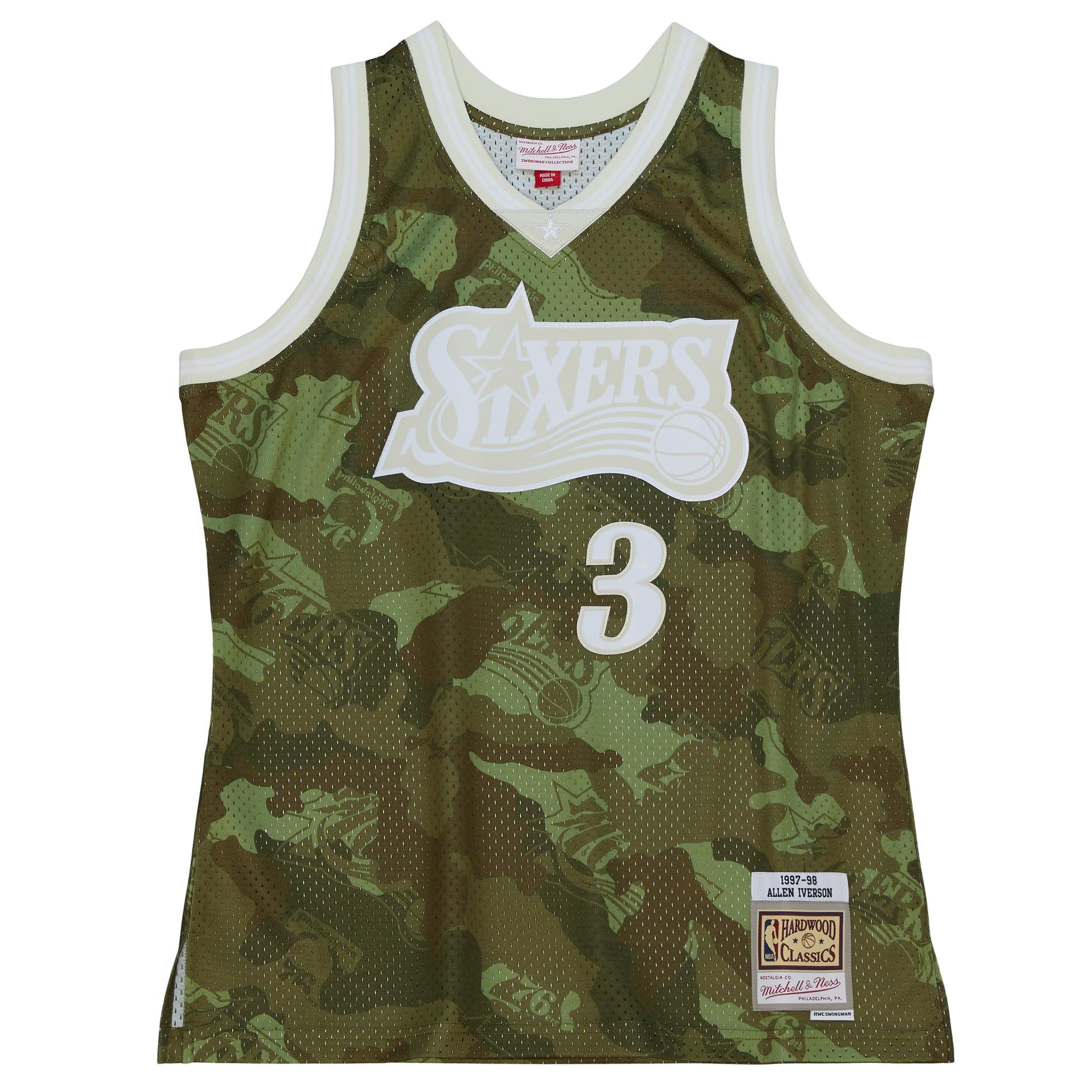 Philadelphia 76ers NBA Allen Iverson 1996 Ghost Green Camo Swingman Jersey By Mitchell & Ness - Mens, , rebel_hi-res