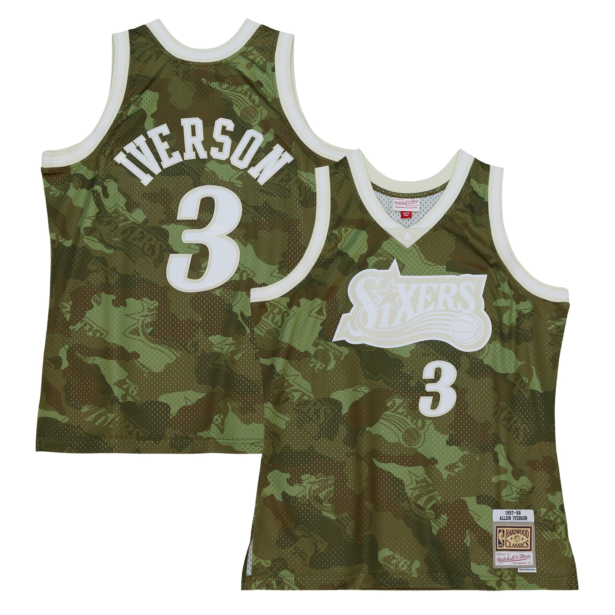 Philadelphia 76ers NBA Allen Iverson 1996 Ghost Green Camo Swingman Jersey By Mitchell & Ness - Mens, , rebel_hi-res