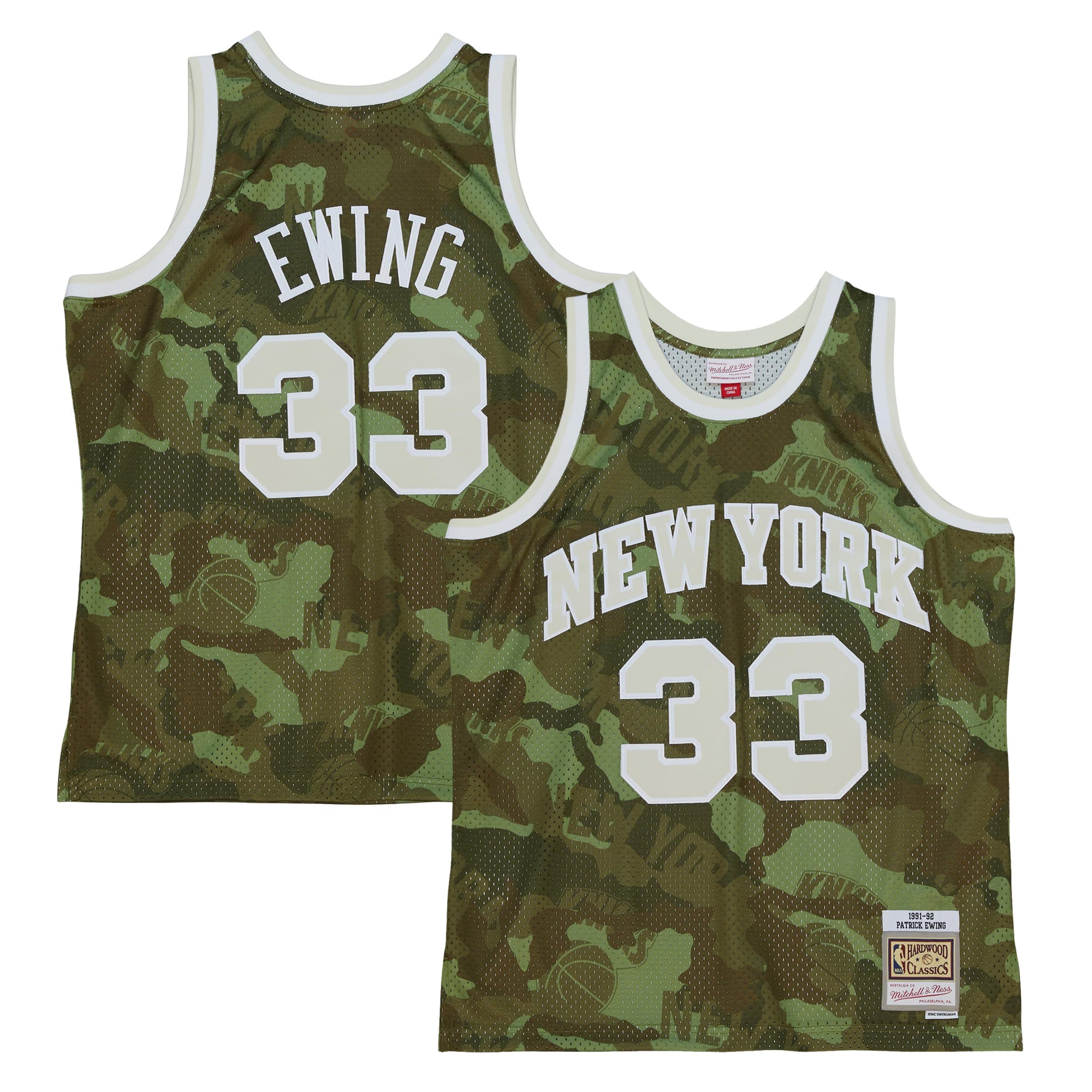 New York Knicks NBA Patrick Ewing 1991 Ghost Green Camo Swingman Jersey By Mitchell & Ness - Mens, , rebel_hi-res