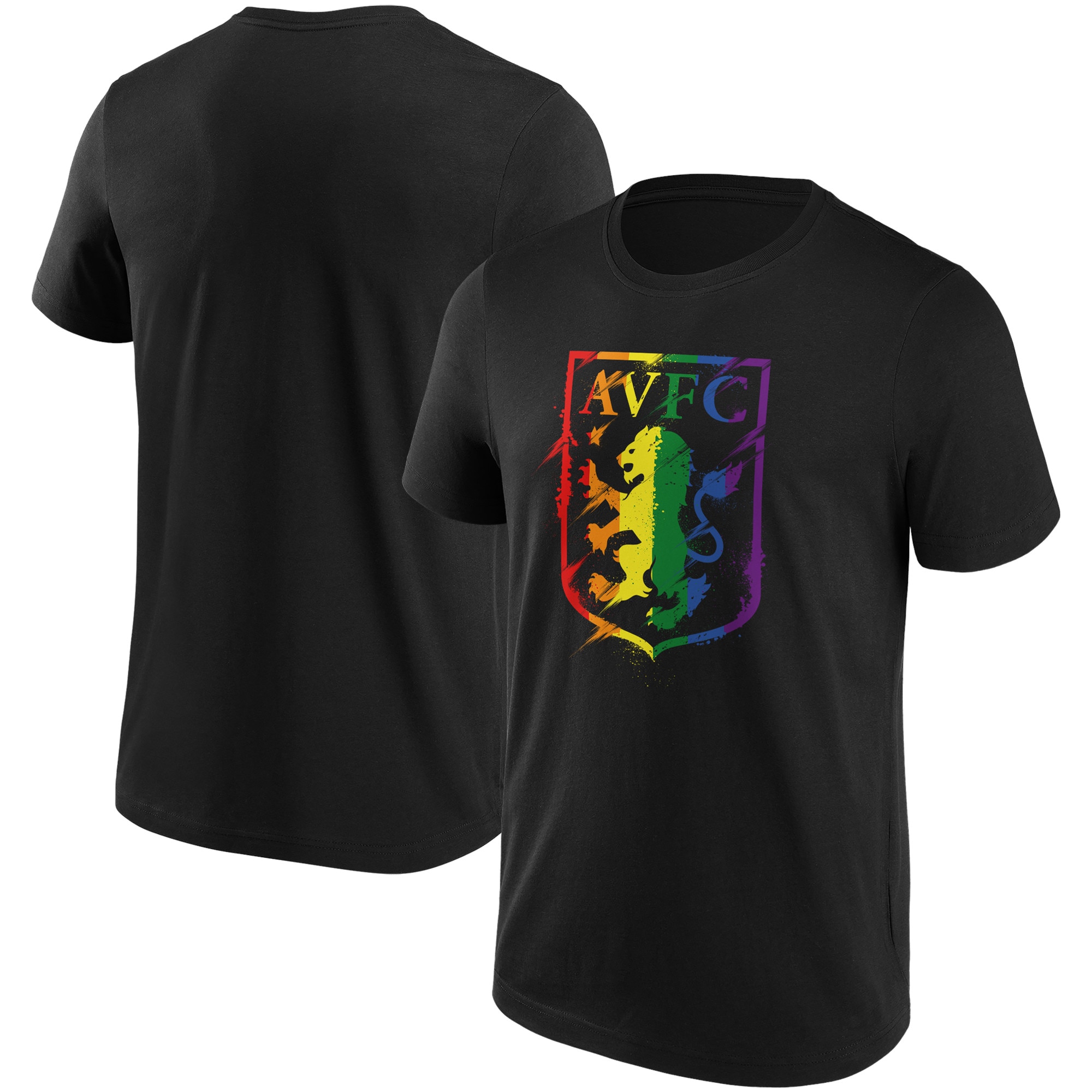Mens Aston Villa Pride Splatter Graphic T-Shirt - Black, , rebel_hi-res