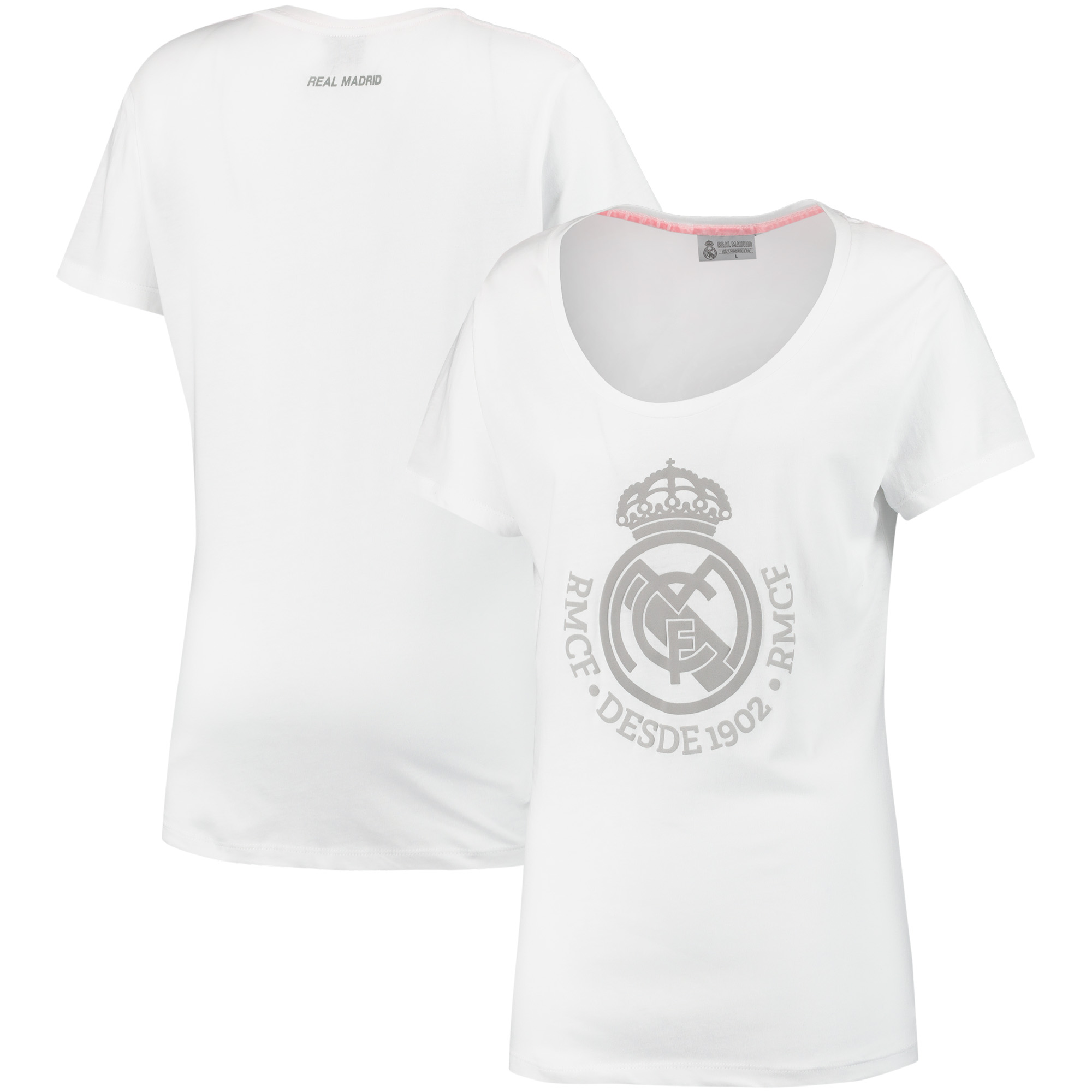 Real Madrid Tricot Femme - T-Shirt Manches Courtes Gris Avec Logo Officiel