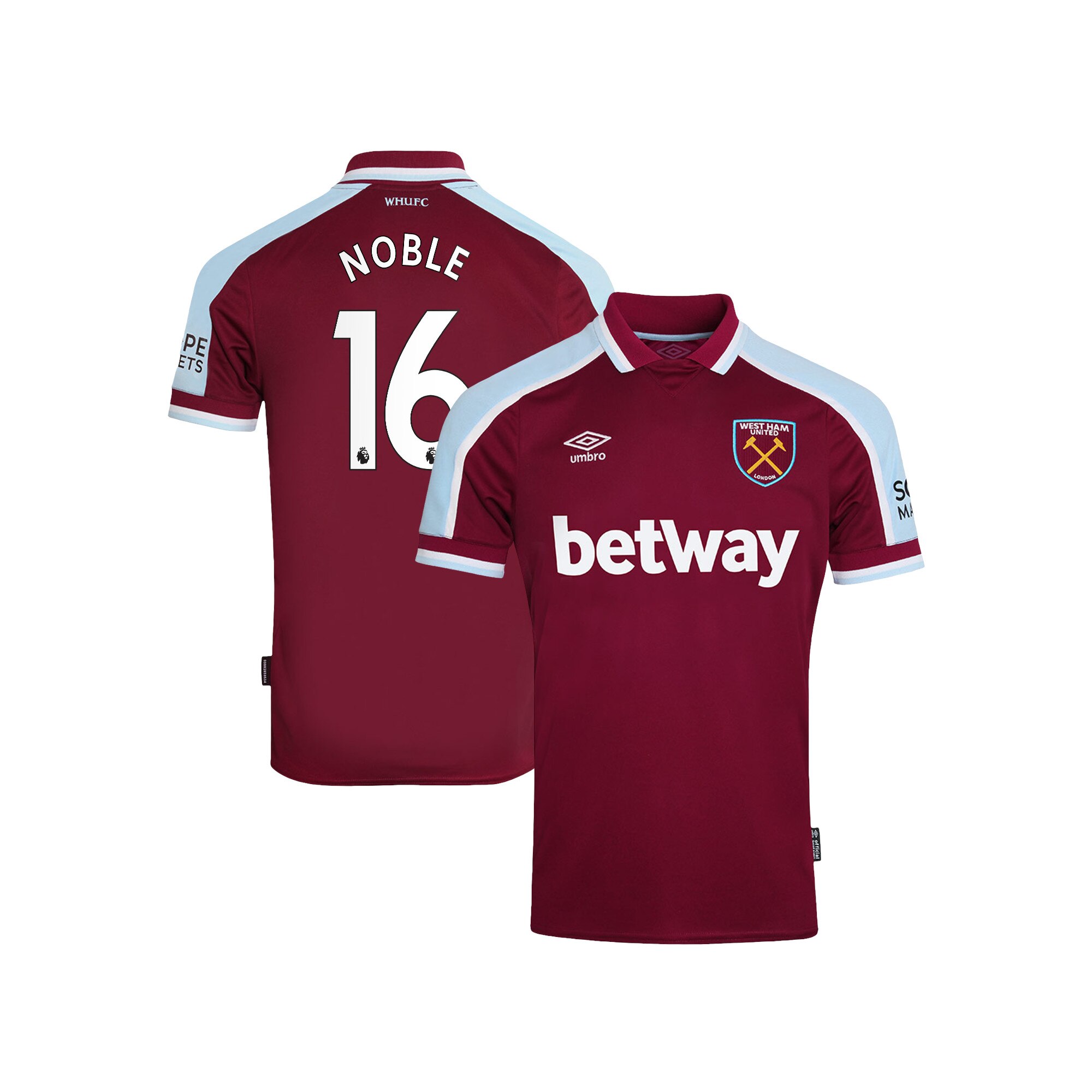 West Ham United Home Shirt 2021-22 with Noble 16 printing | Rebel