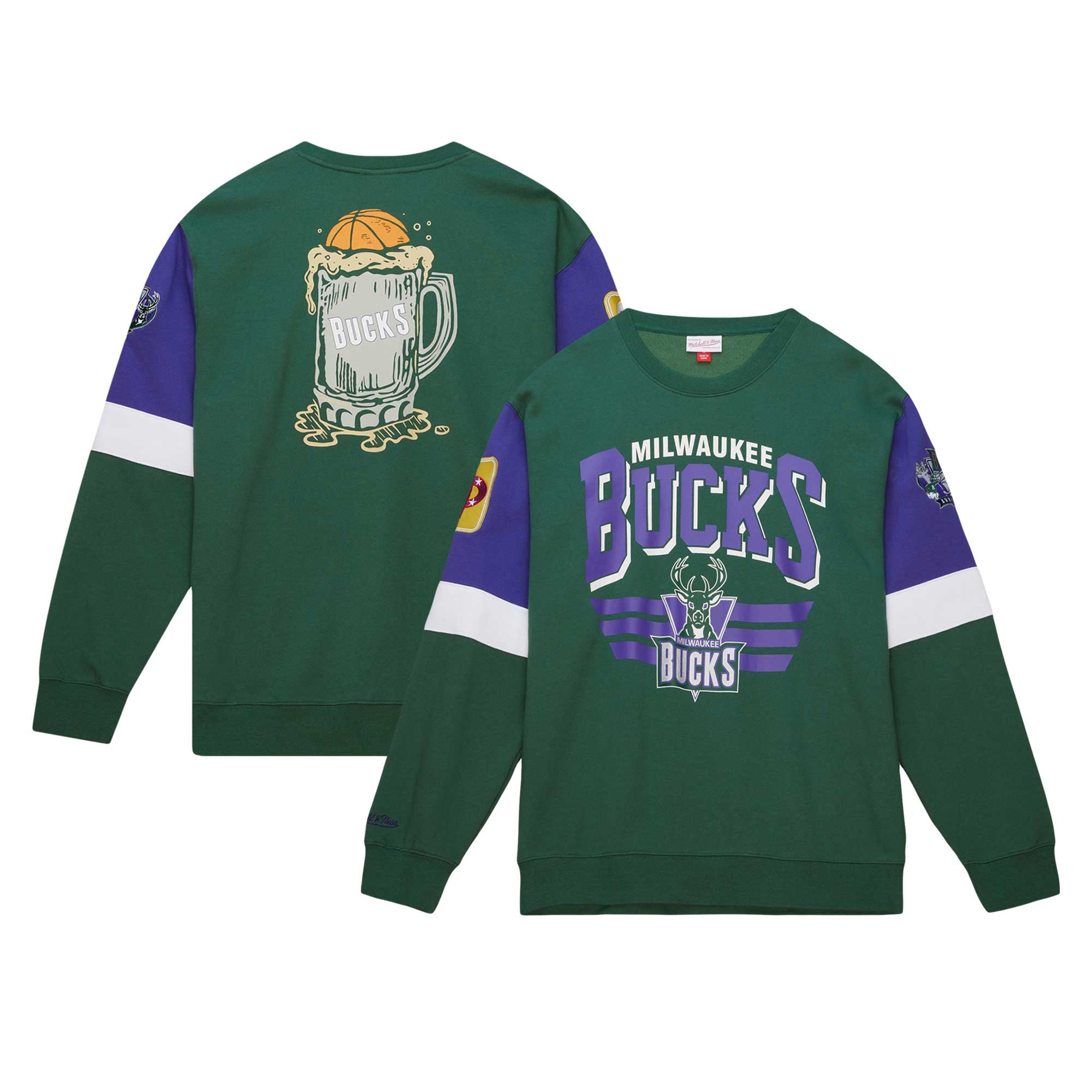 Milwaukee Bucks NBA All Over Crew Sweatshirt By Mitchell & Ness - Mens, , rebel_hi-res