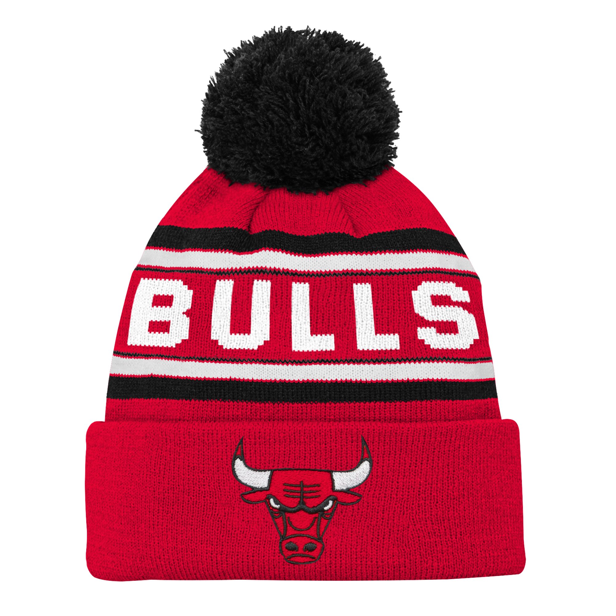 Chicago Bulls Jacquard Cuffed Knit With Pom - Youth, , rebel_hi-res