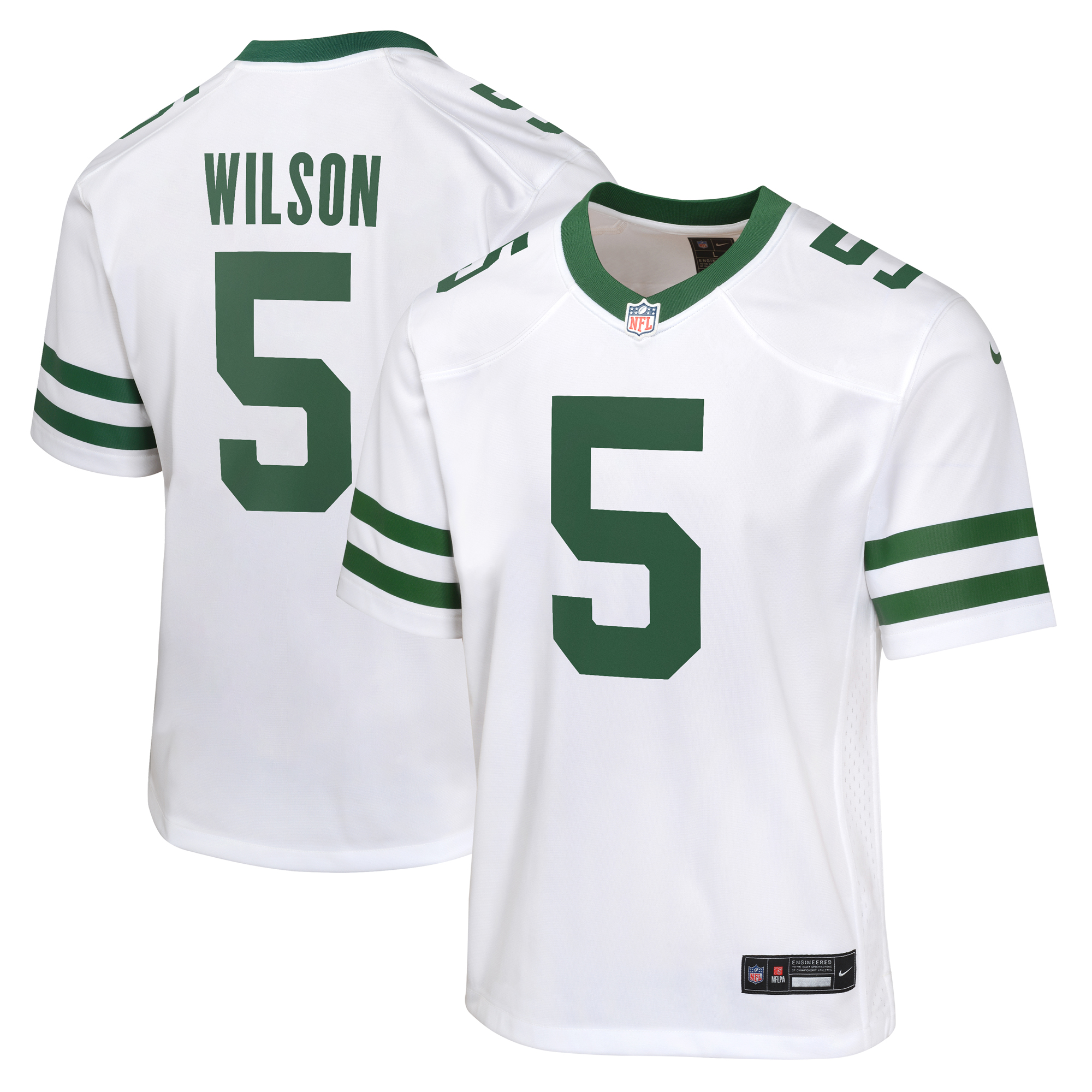 New York Jets Nike Road Game Jersey - White - Garrett Wilson - Youth, , rebel_hi-res