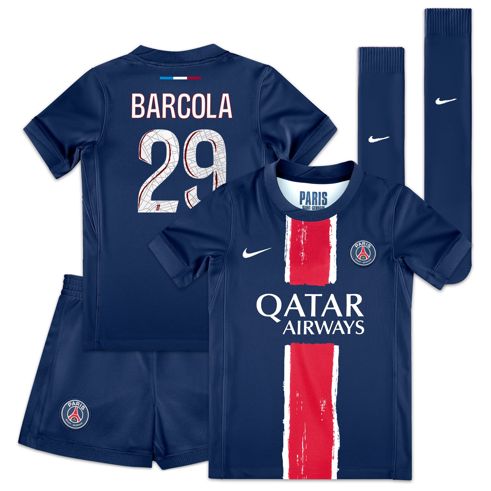 PSG Nike Home Mini Kit 2024-25 - Little Kids with Barcola 29 printing, , rebel_hi-res