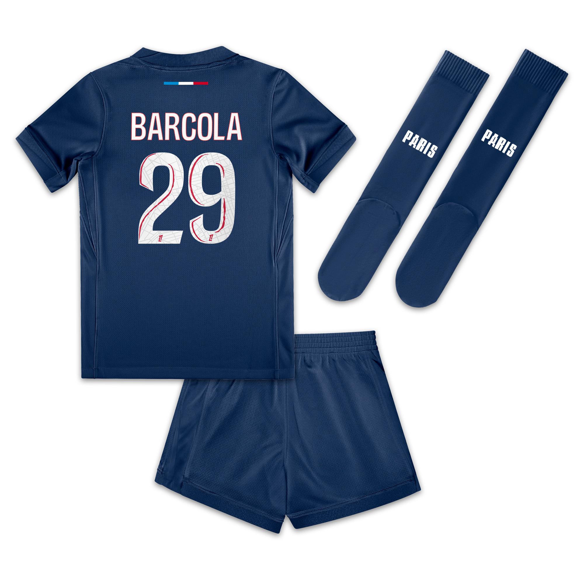PSG Nike Home Mini Kit 2024-25 - Little Kids with Barcola 29 printing, , rebel_hi-res