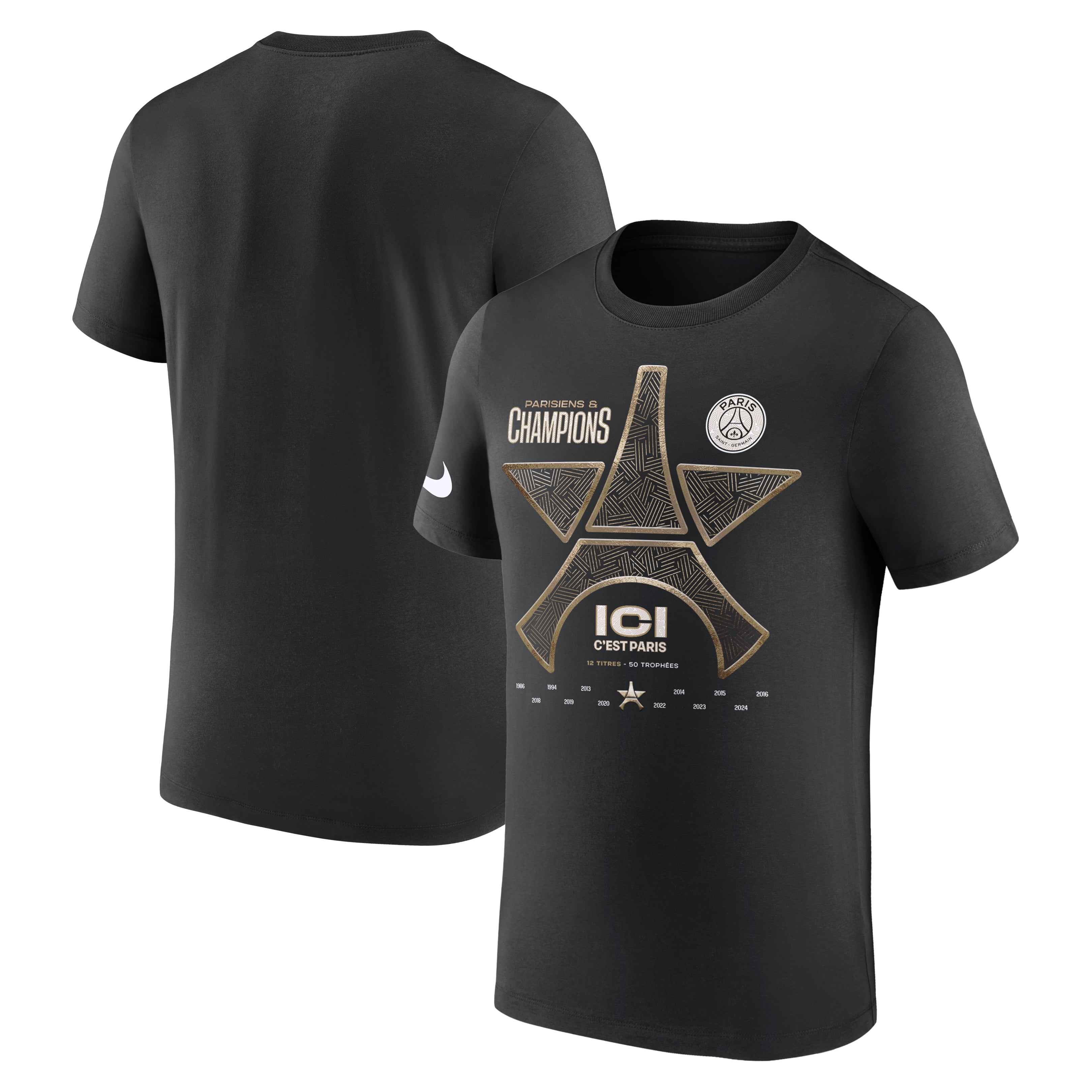 PSG Nike Ligue 1 Champions 12th Title T-Shirt - Black - Kids