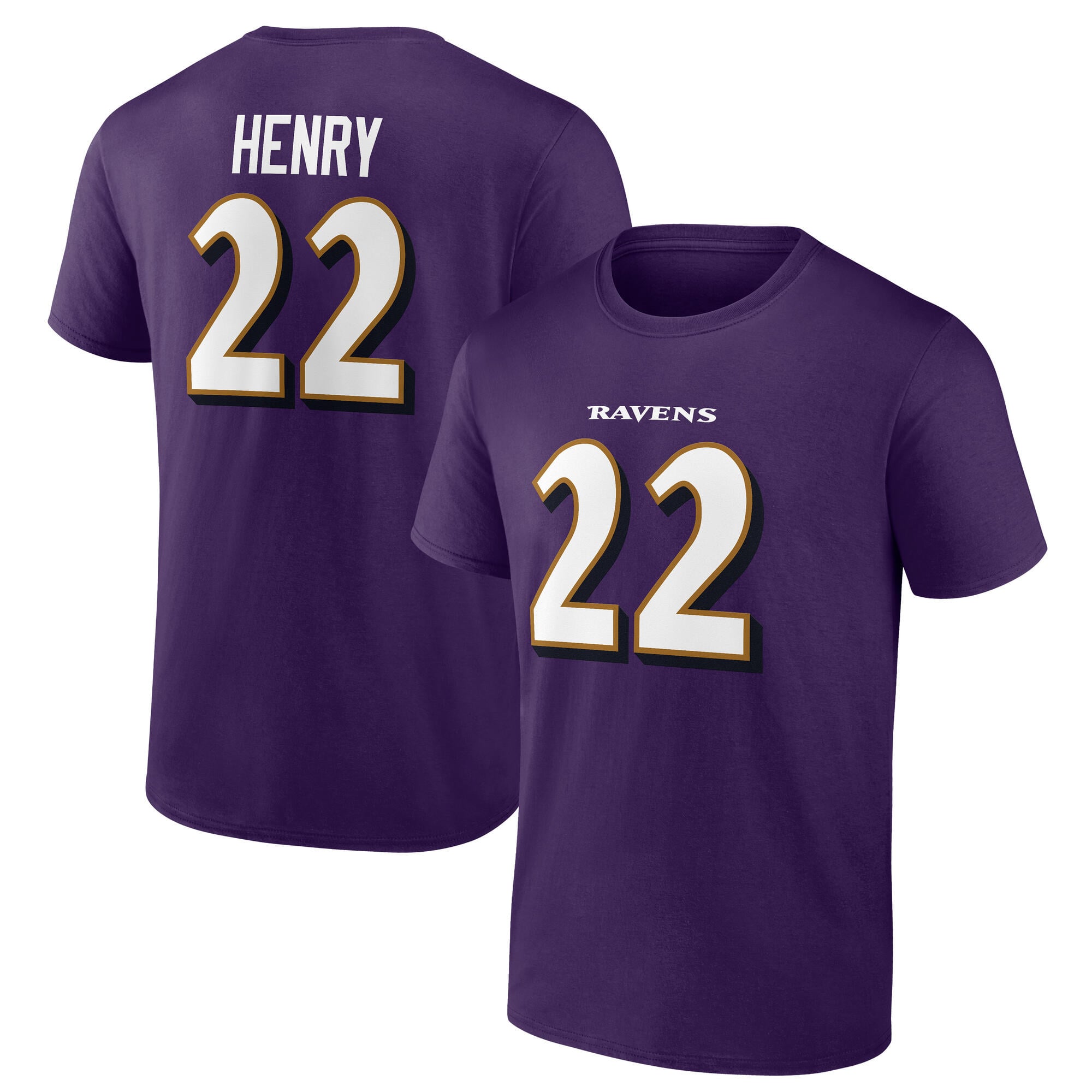 Baltimore Ravens Name & Number Graphic T-Shirt - Derrick Henry 22-Mens