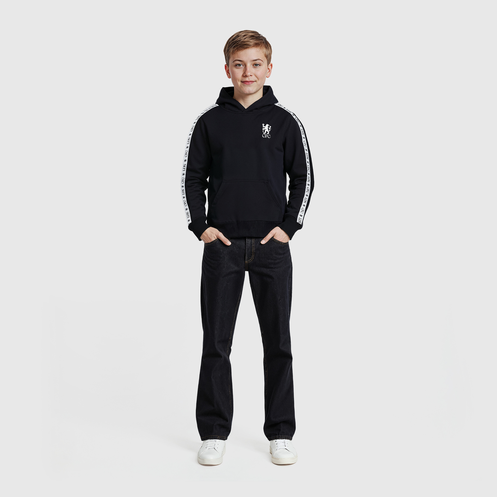 Chelsea 120 Year Anniversary CFC LDN Taped Hoodie - Black - Kids, , rebel_hi-res