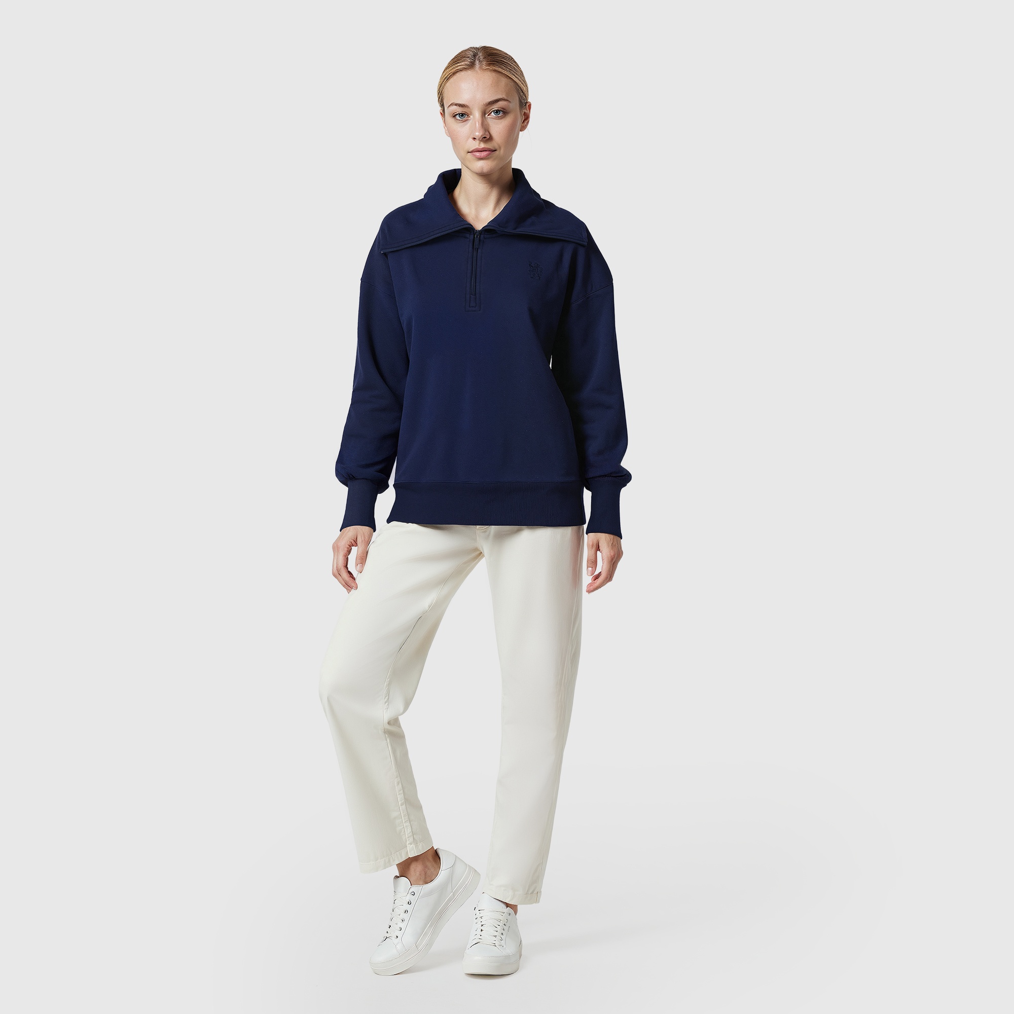 Chelsea Core Oversized 1/4 Zip Top - Navy - Womens, , rebel_hi-res