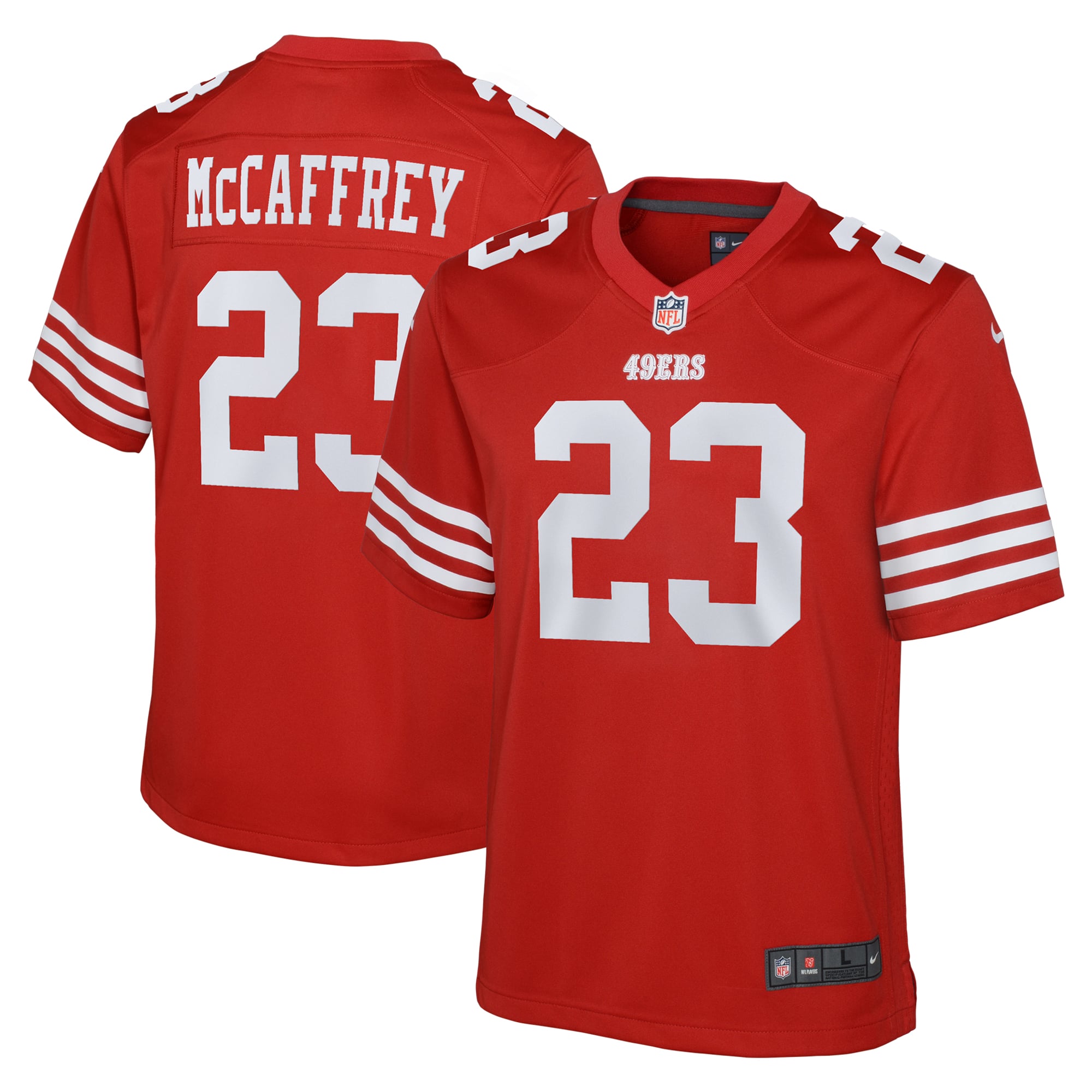 San Francisco 49ers Nike Home Game Jersey - Scarlet - Christian McCaffrey - Youth