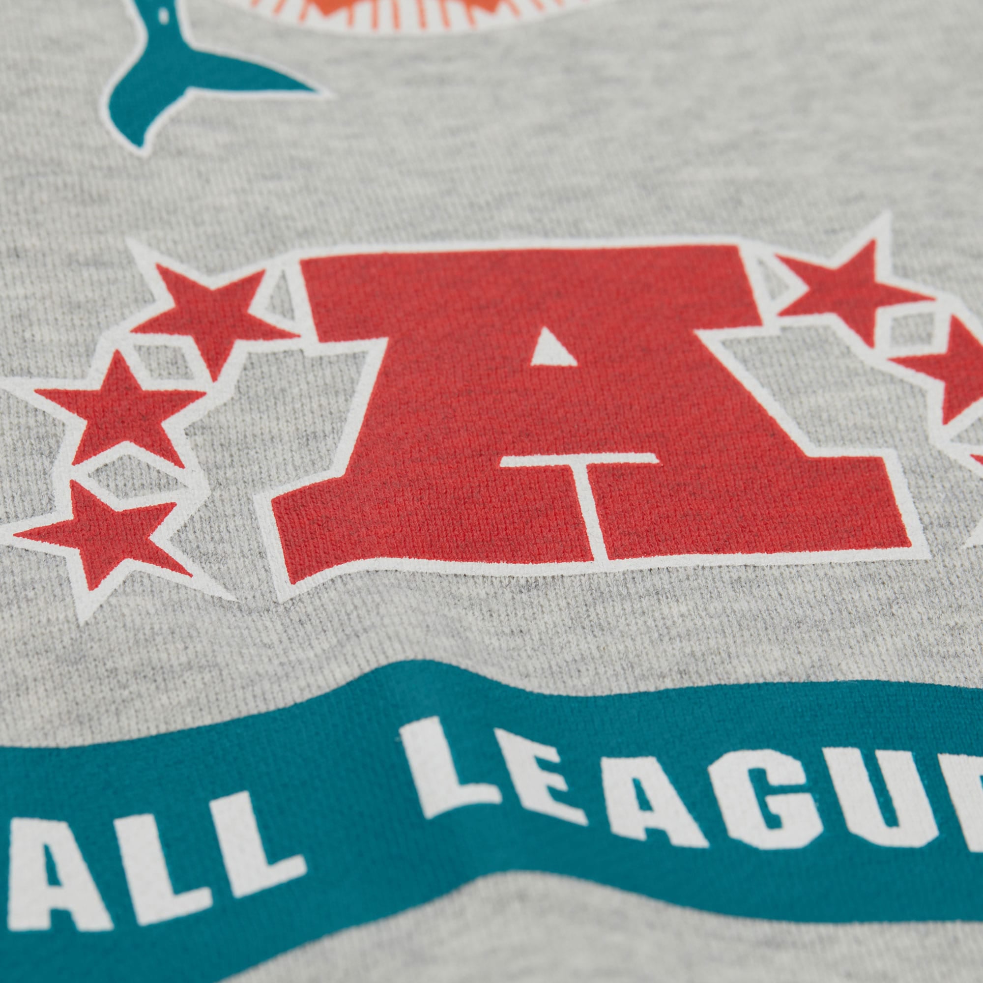 Miami Dolphins Mitchell & Ness AOP Fleece Crew - Grey Heather - Mens, , rebel_hi-res