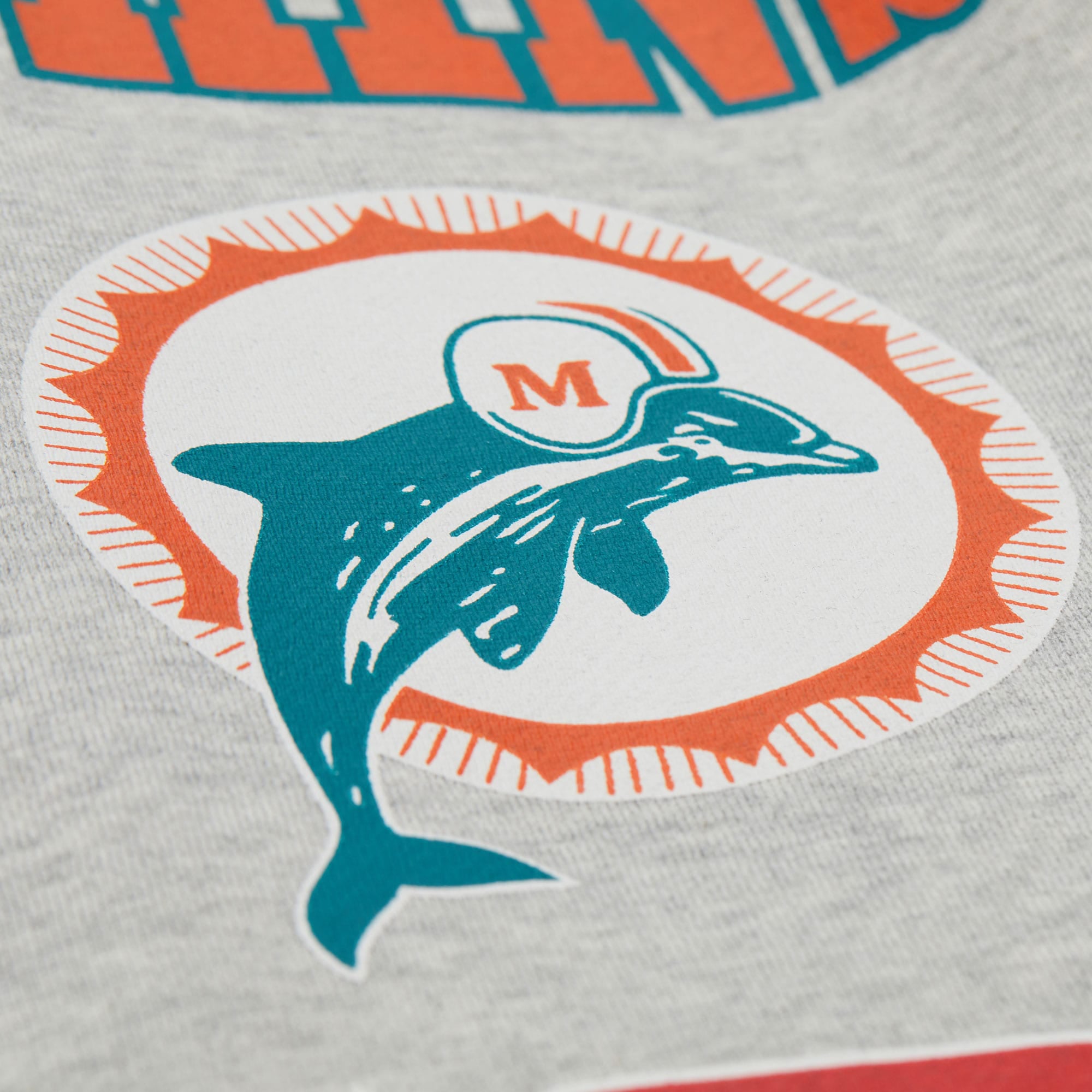 Miami Dolphins Mitchell & Ness AOP Fleece Crew - Grey Heather - Mens, , rebel_hi-res