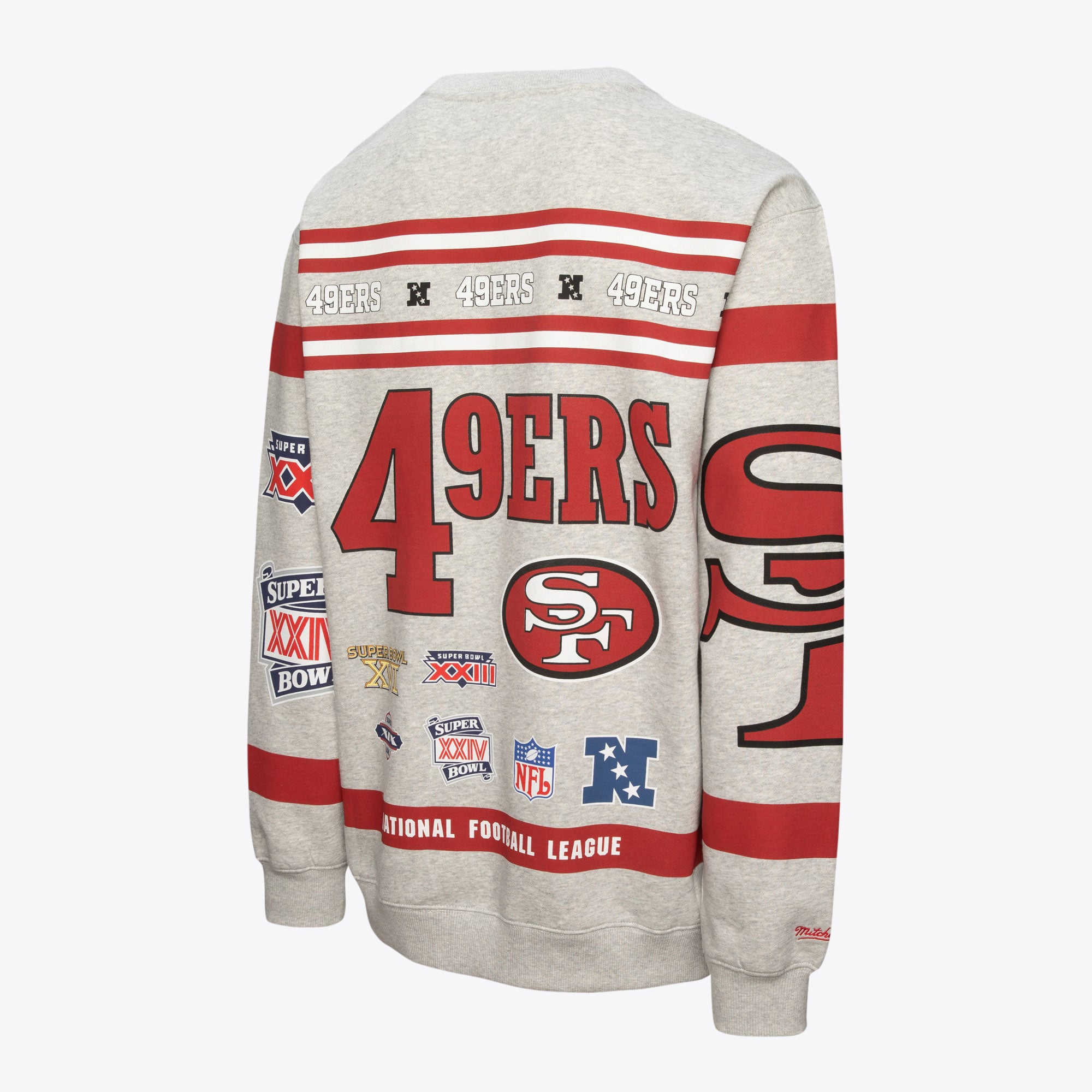 San Francisco 49ers Mitchell & Ness AOP Fleece Crew - Grey Heather - Mens, , rebel_hi-res