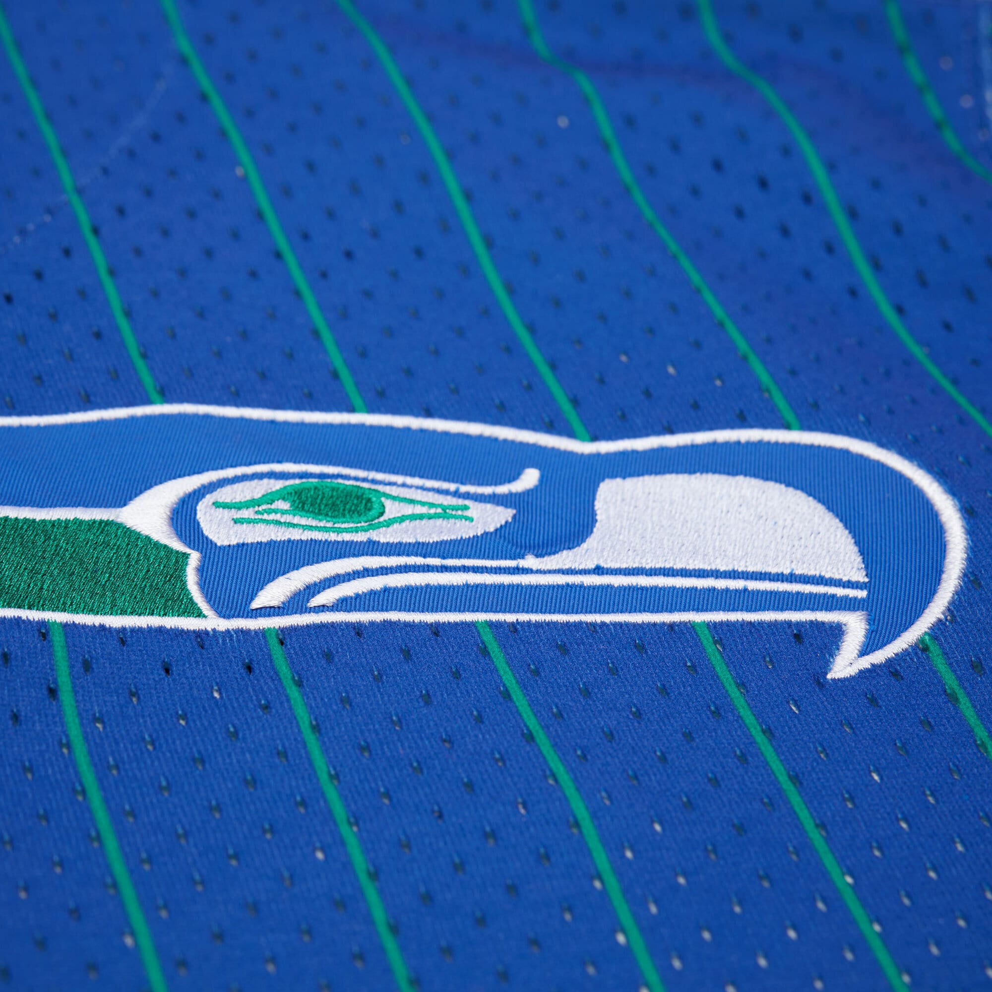Seattle Seahawks Mitchell & Ness Final Seconds Striped Mesh Baseball Jersey - Royal - Mens, , rebel_hi-res