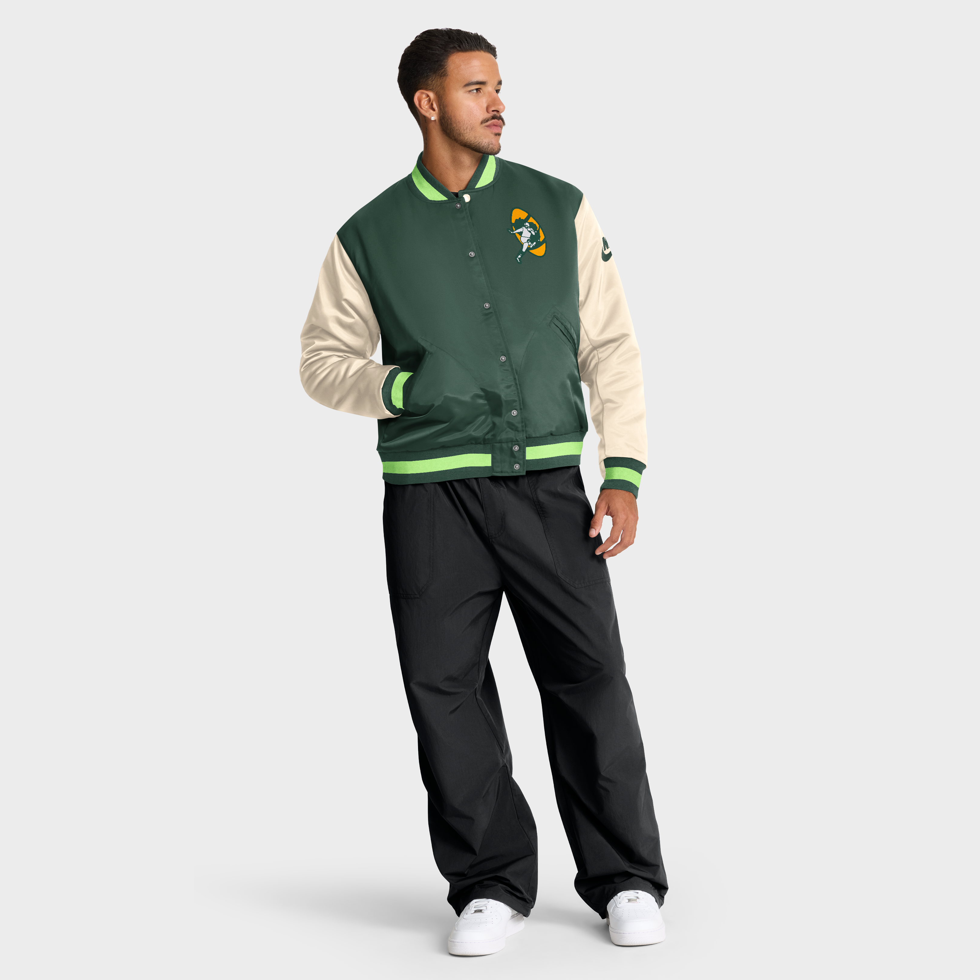 Green Bay Packers Nike Rewind Legacy Bomber Jacket - Mens, , rebel_hi-res