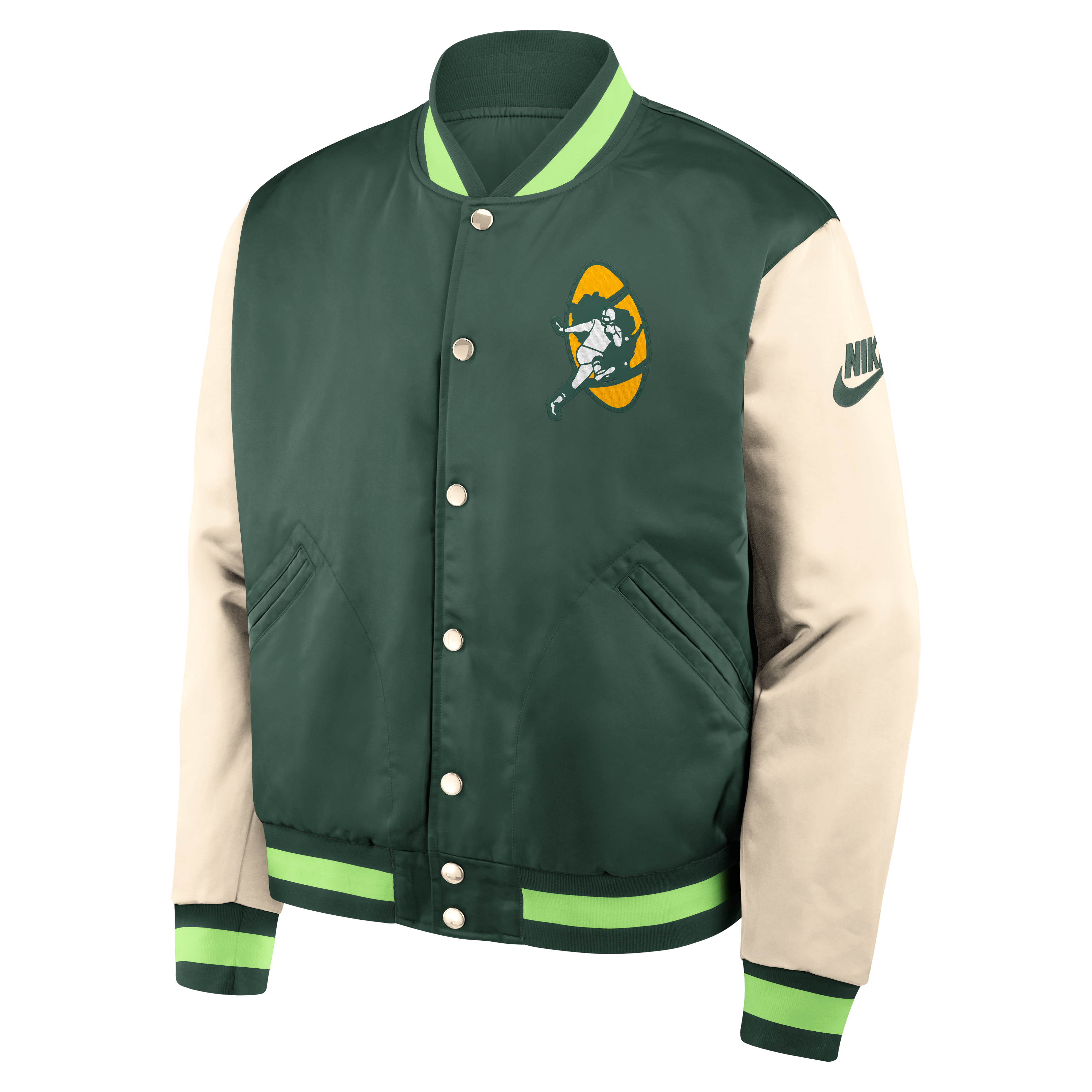 Green Bay Packers Nike Rewind Legacy Bomber Jacket - Mens, , rebel_hi-res