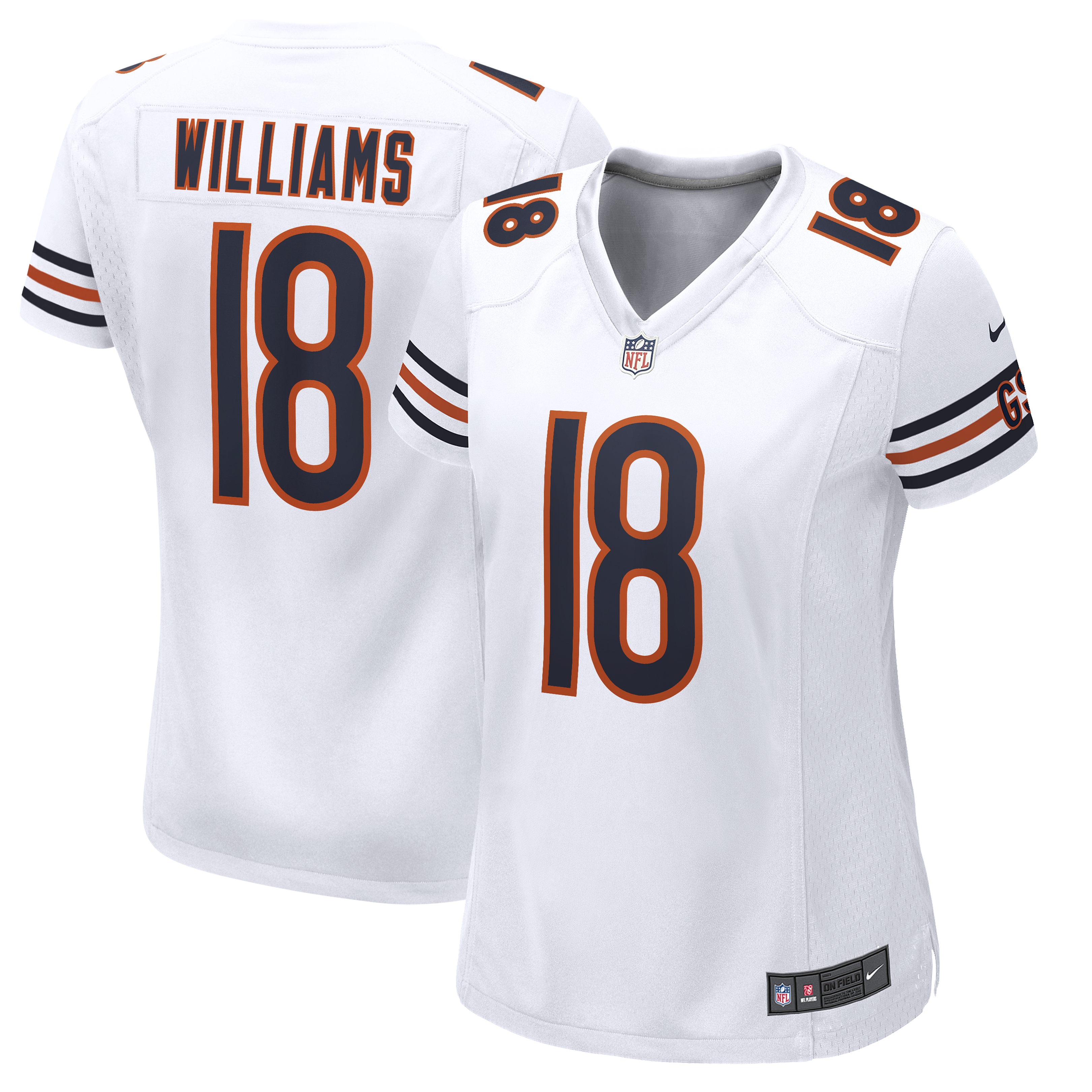 Chicago Bears Nike Road Game Jersey - White - Caleb Williams - Womens, , rebel_hi-res