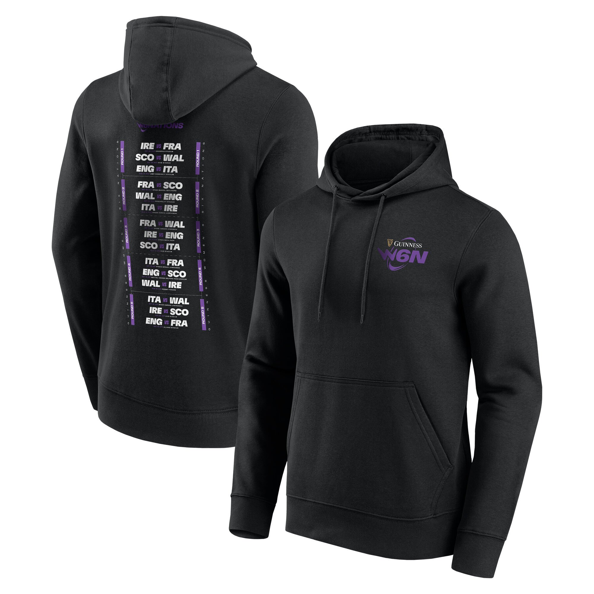 Womens Six Nations 2025 Fixtures Graphic Hoodie - Black