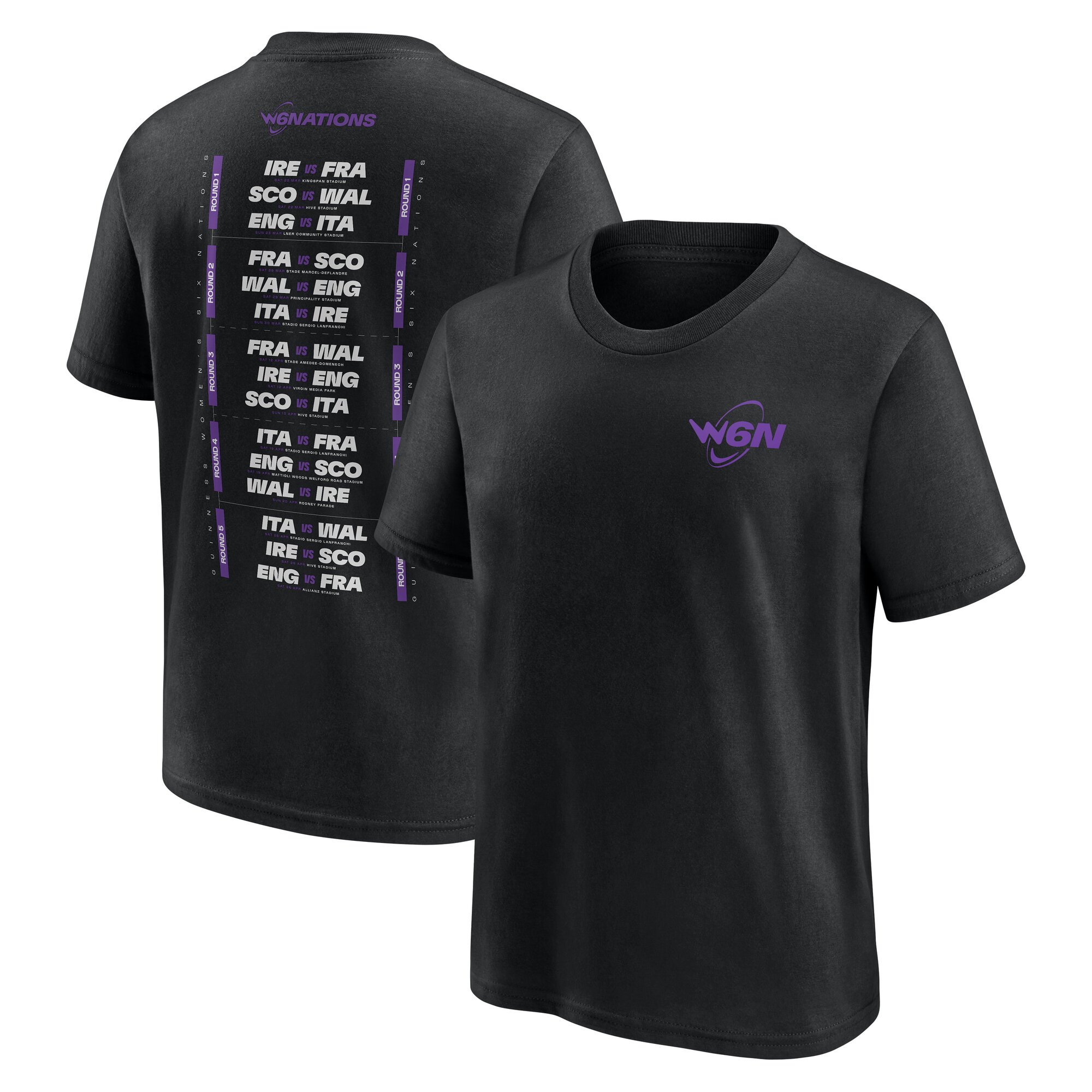 Womens Six Nations 2025 Fixtures Graphic T-Shirt - Junior - Black