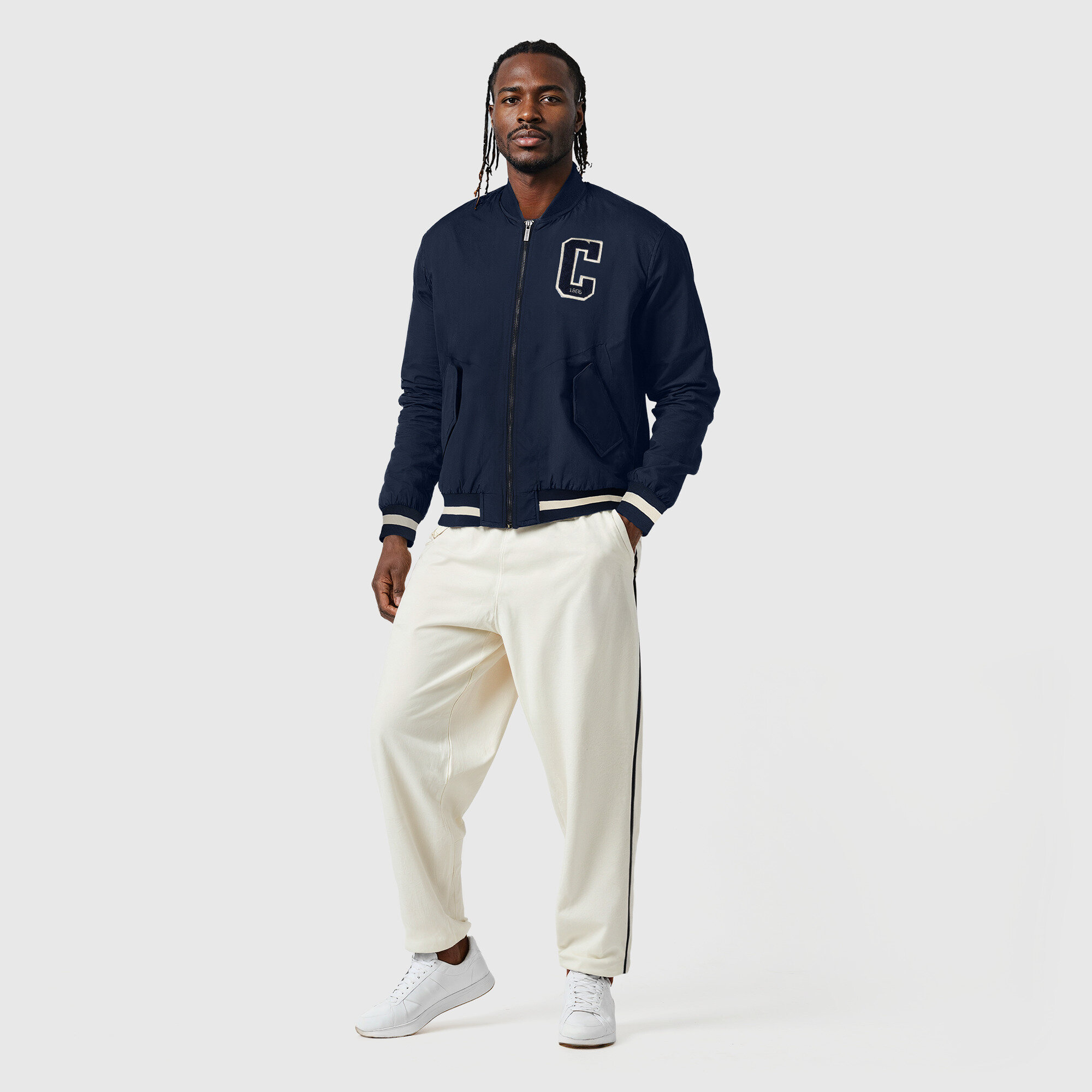 Chelsea Varsity Badge Bomber Jacket - Navy, , rebel_hi-res