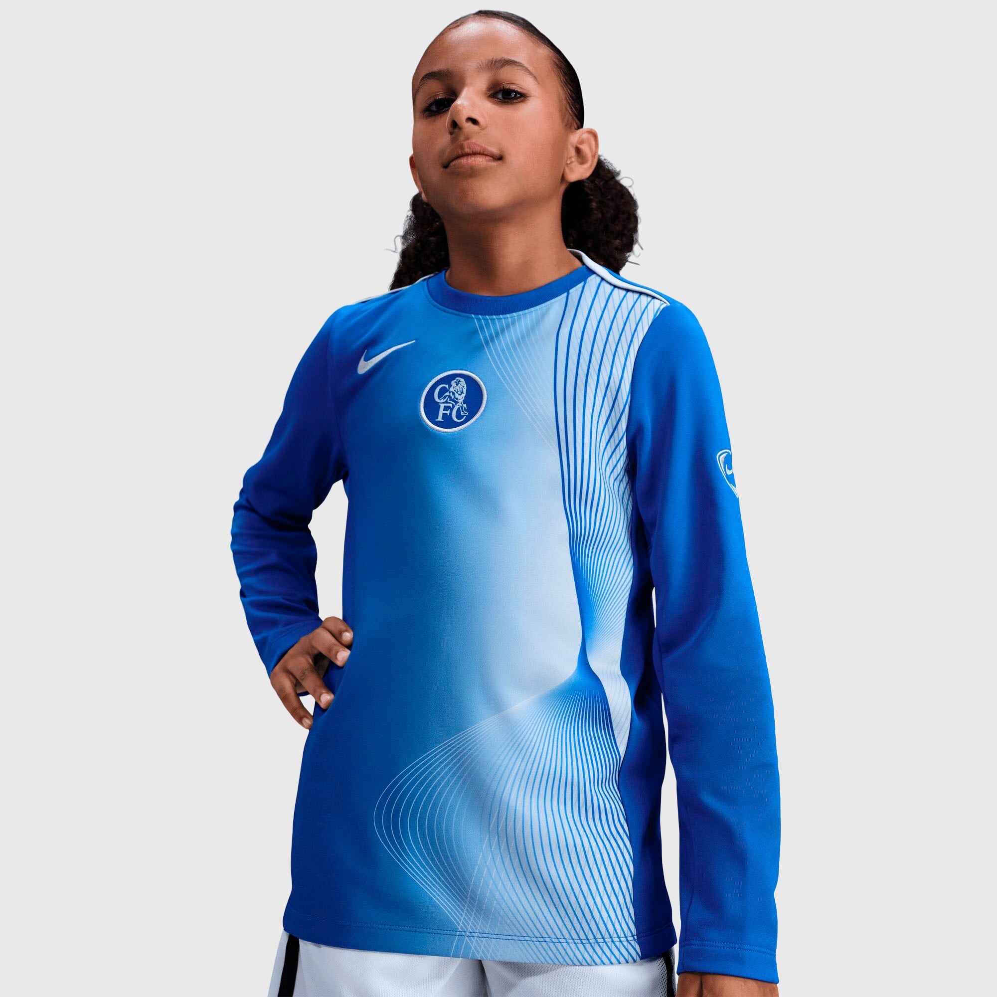 Chelsea Nike Pre Match Long Sleeve Top - Blue - Kids, , rebel_hi-res