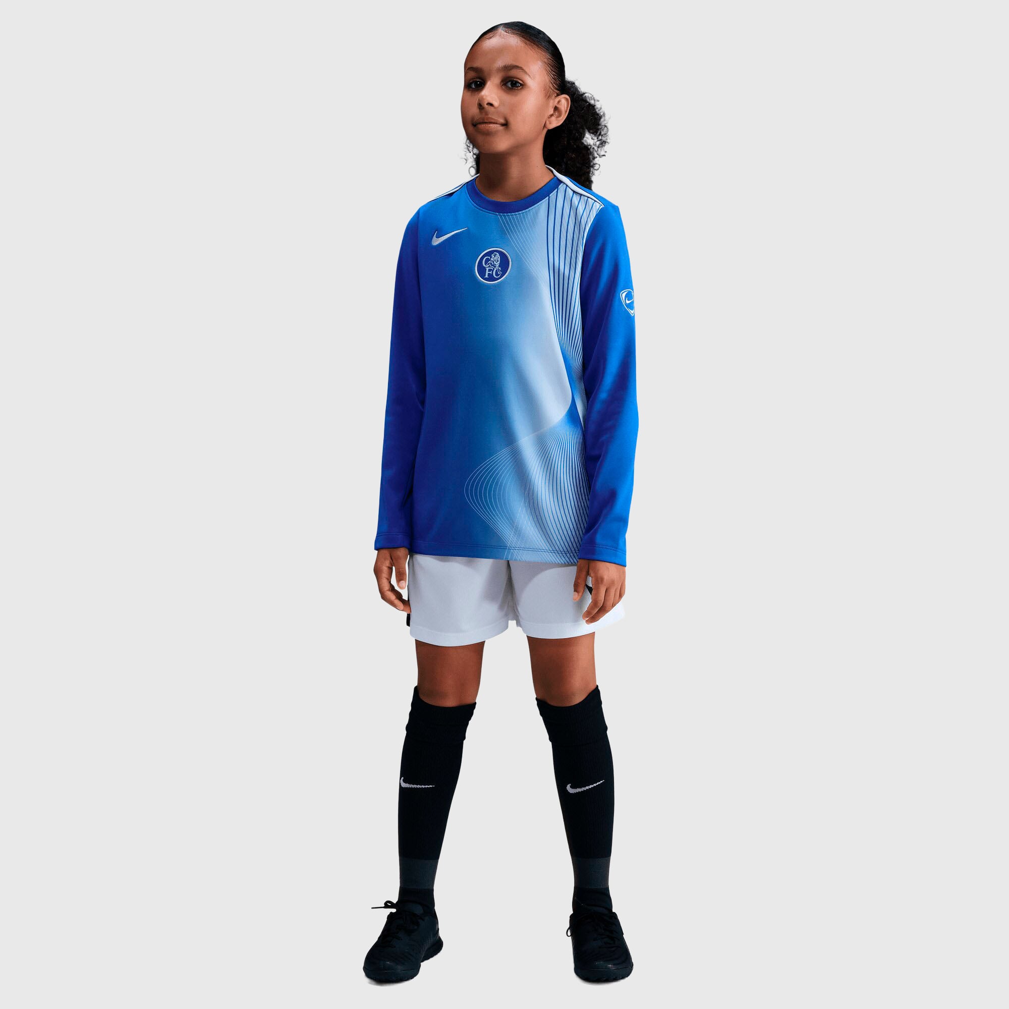 Chelsea Nike Pre Match Long Sleeve Top - Blue - Kids, , rebel_hi-res