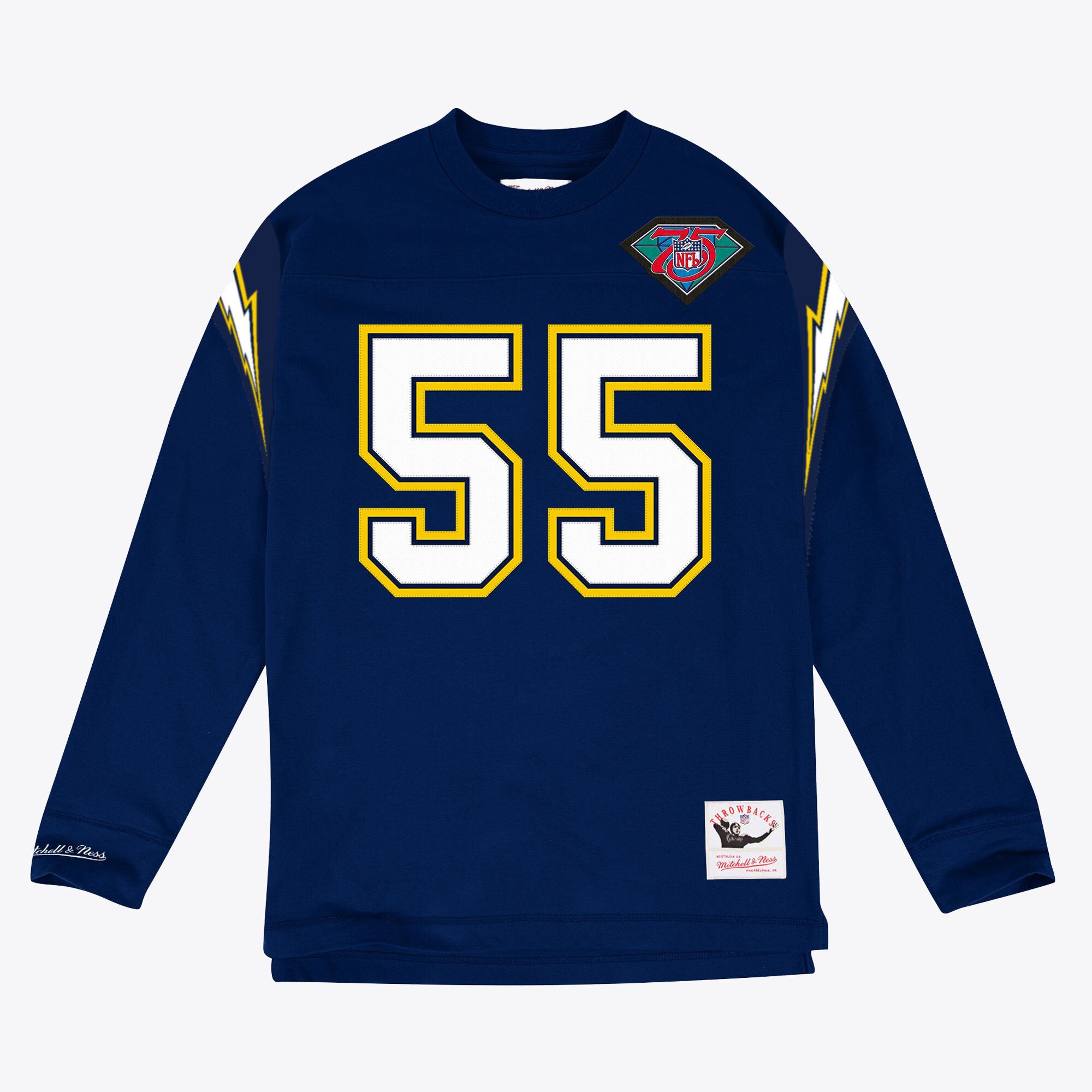 Los Angeles Chargers Mitchell & Ness Name & Number Long Sleeve T shirt Junior Seau 1994, , rebel_hi-res