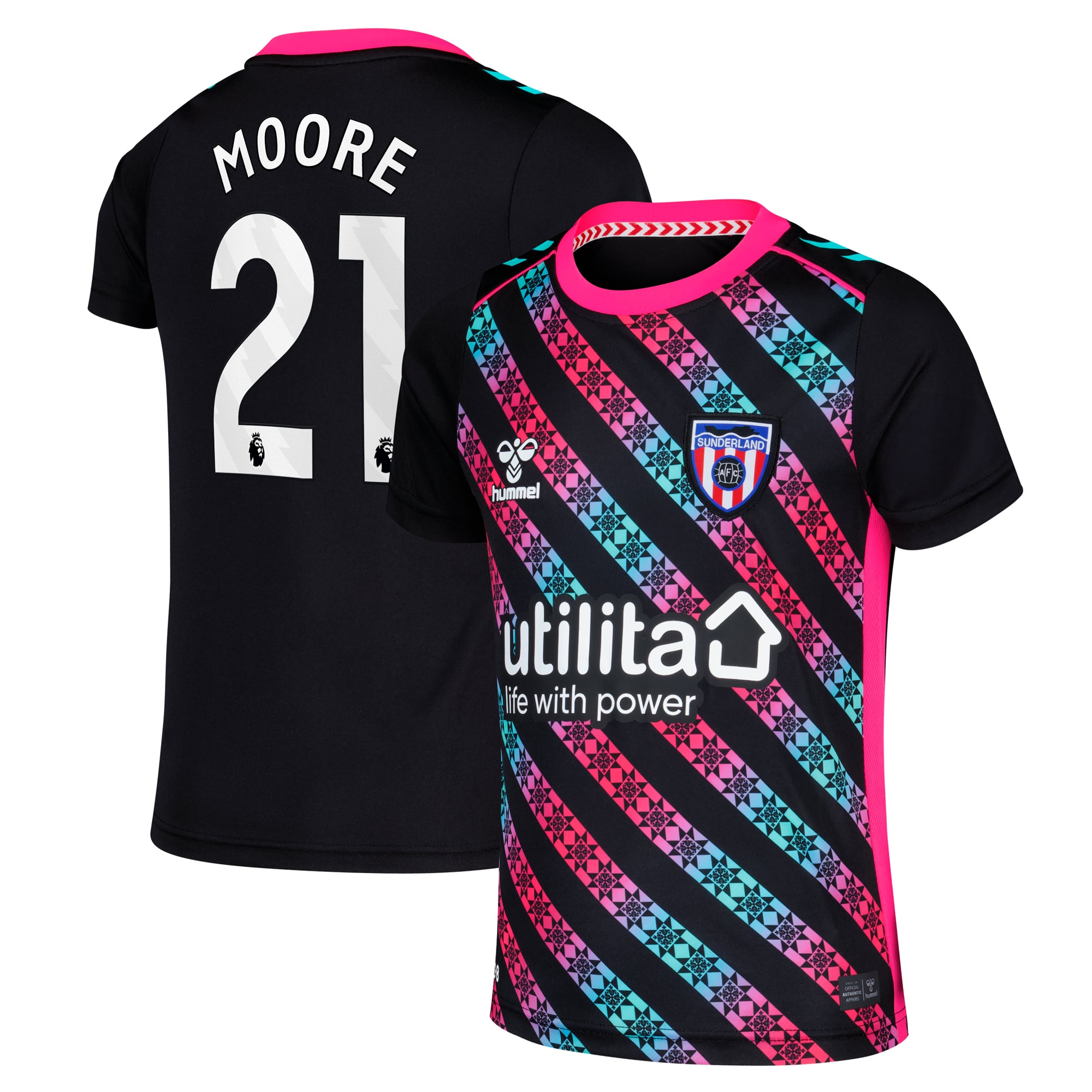 Sunderland Hummel Goalkeeper Shirt 2025-26 - Kids with Moore 21 printing, , rebel_hi-res