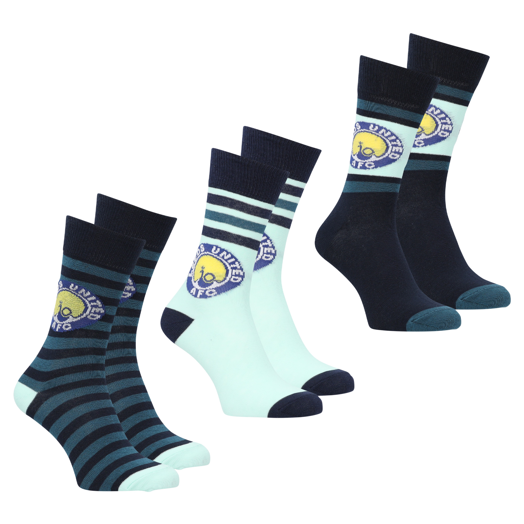 Leeds United 3 Pack Peacock Socks - Green/Blue - Adults, , rebel_hi-res