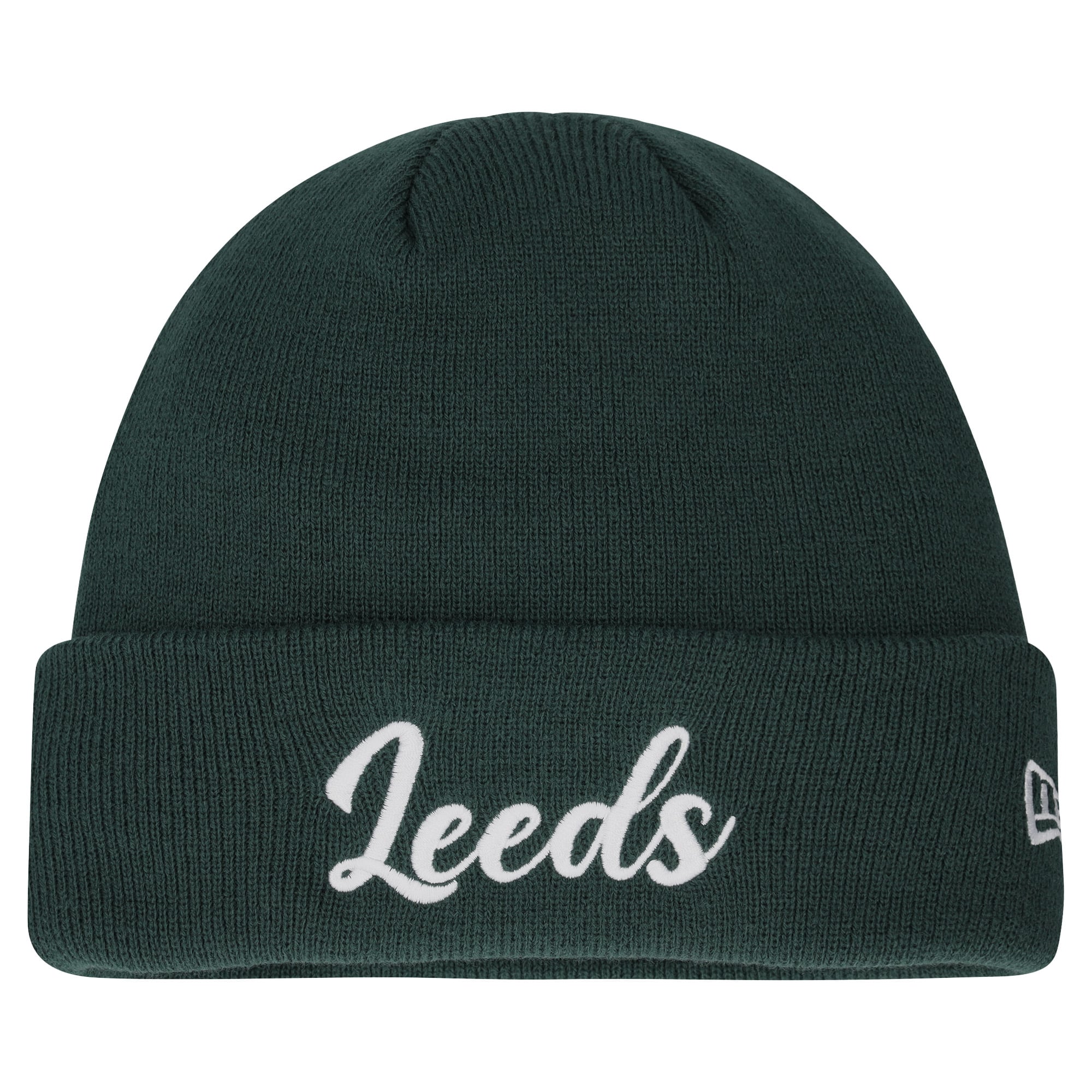 Leeds United New Era Seasonal Script Beanie - Dark Green - Unisex, , rebel_hi-res