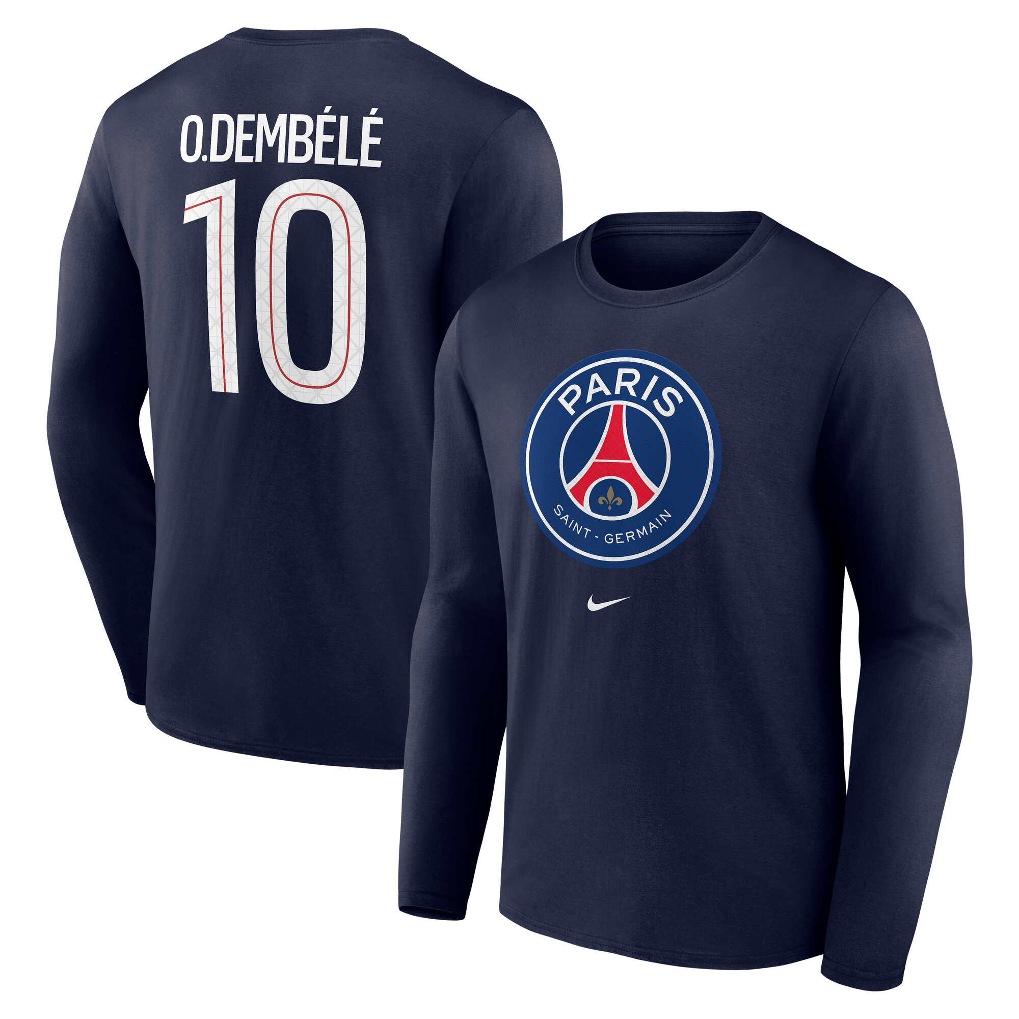 PSG Nike O. Demb&eacute;l&eacute; 10 Graphic Long Sleeve T-Shirt - Navy - Mens, , rebel_hi-res