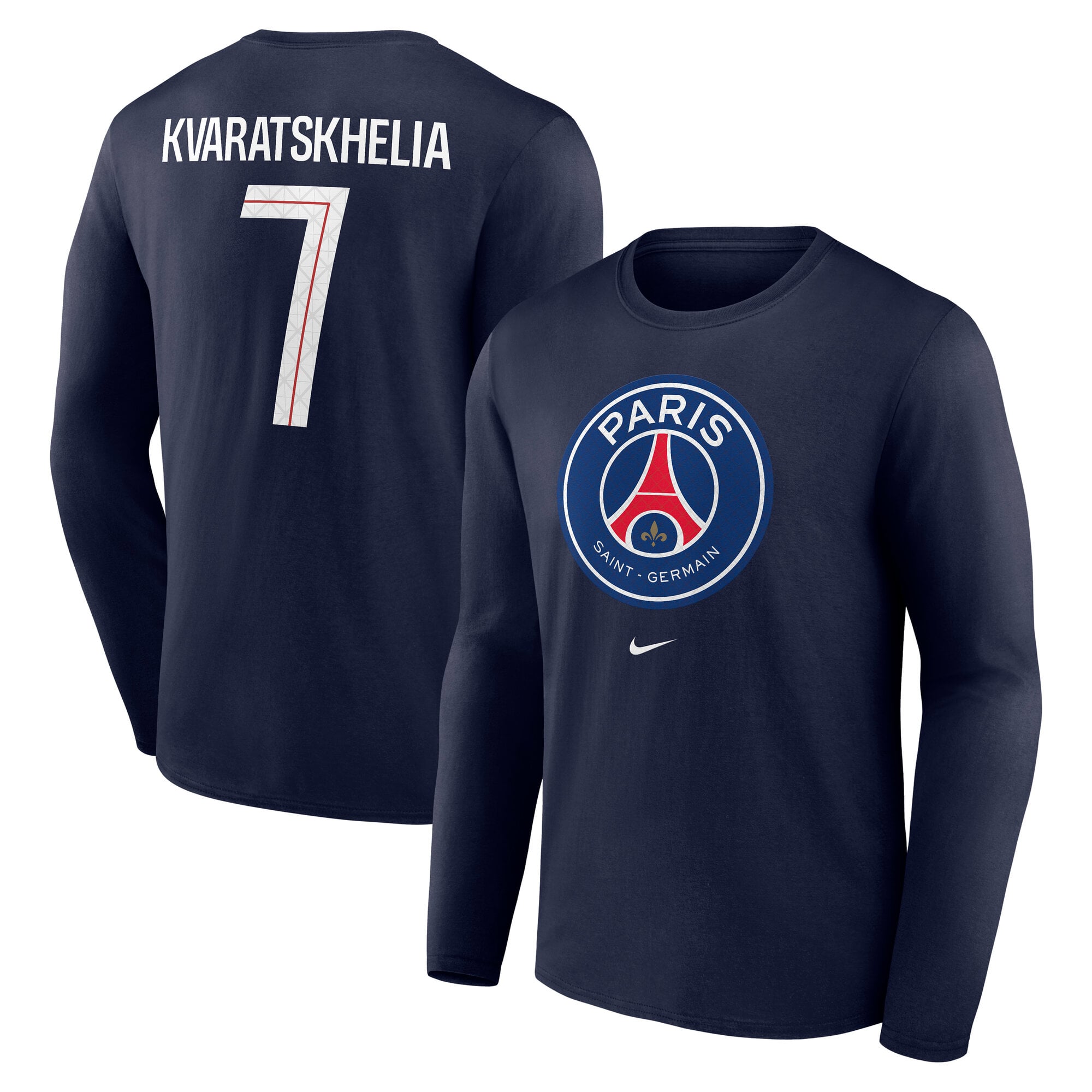 PSG Nike Kvaratskhelia 7 Graphic Long Sleeve T-Shirt - Navy - Mens, , rebel_hi-res