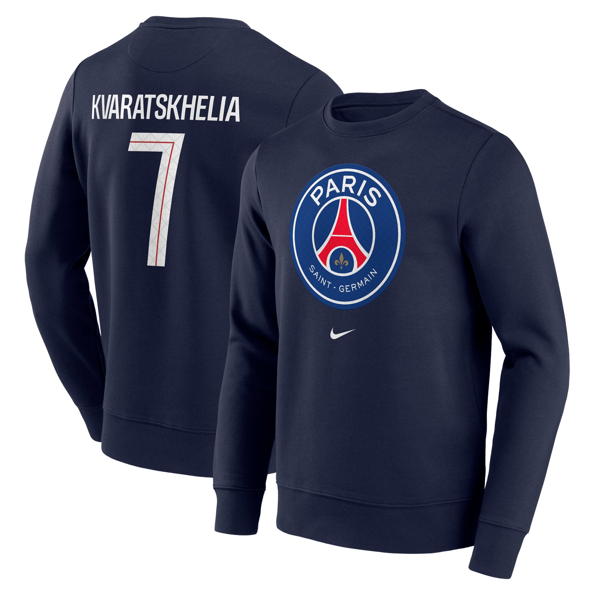 PSG Nike Kvaratskhelia 7 Graphic Crew Sweatshirt - Navy - Mens, , rebel_hi-res