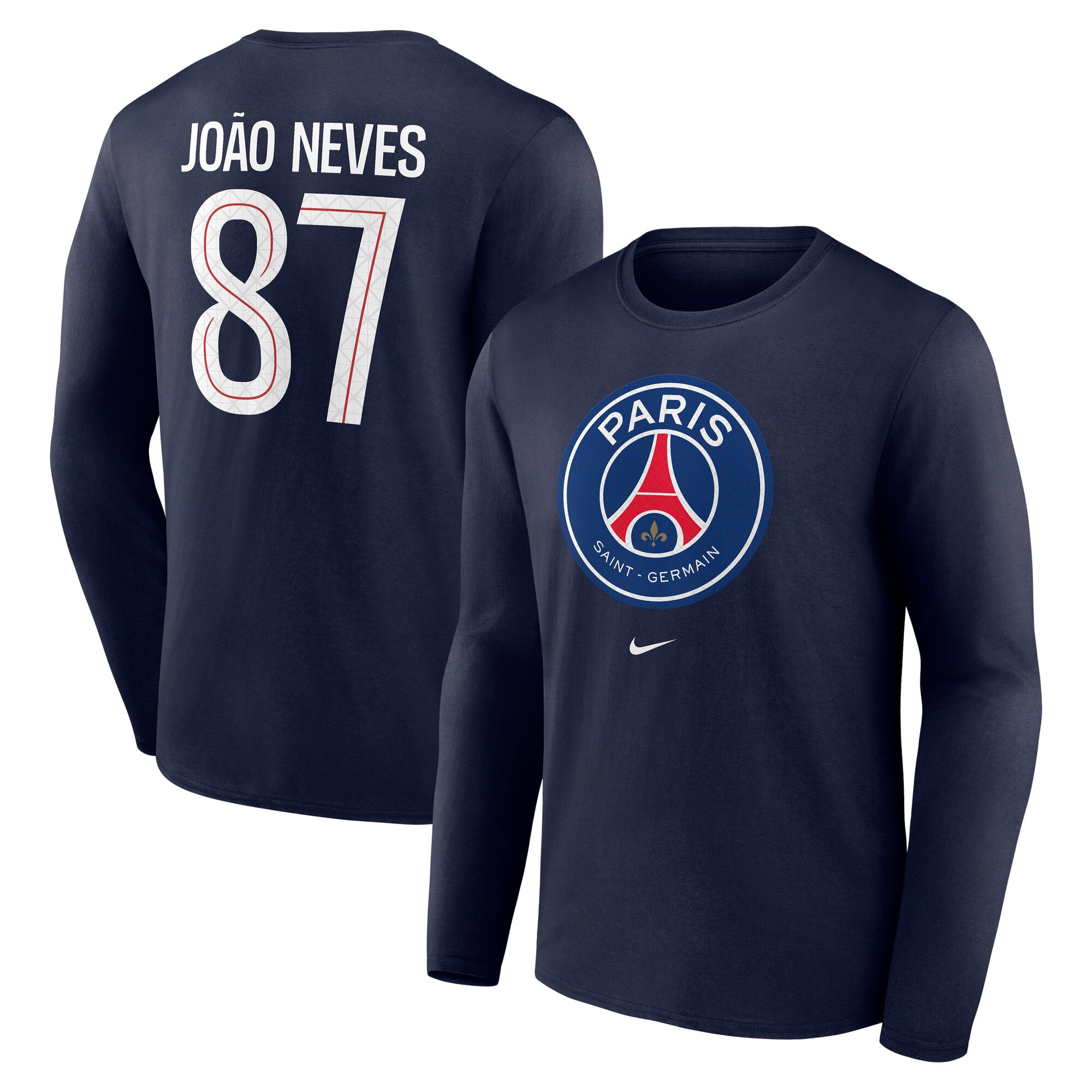 PSG Nike Jo&atilde;o Neves 87 Graphic Long Sleeve T-Shirt - Navy - Mens, , rebel_hi-res