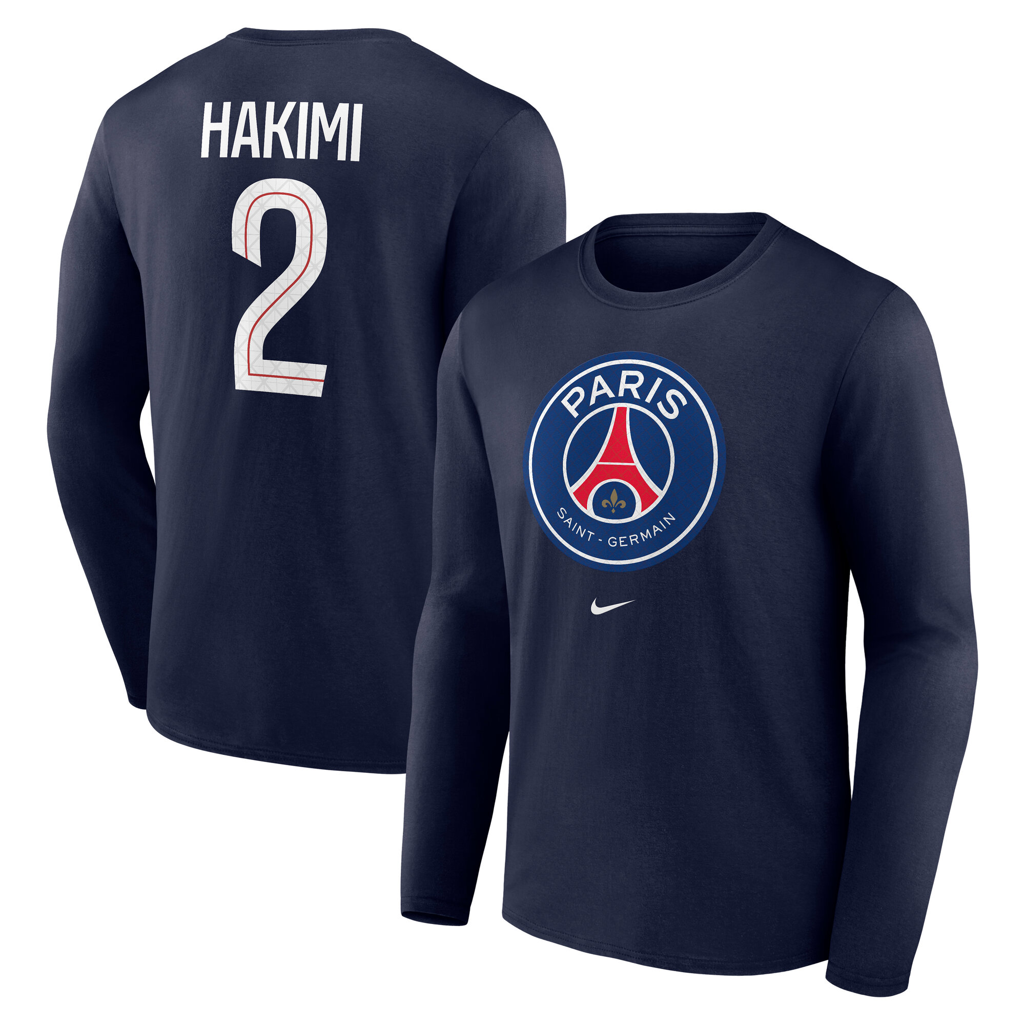 PSG Nike Hakimi 2 Graphic Long Sleeve T-Shirt - Navy - Mens, , rebel_hi-res