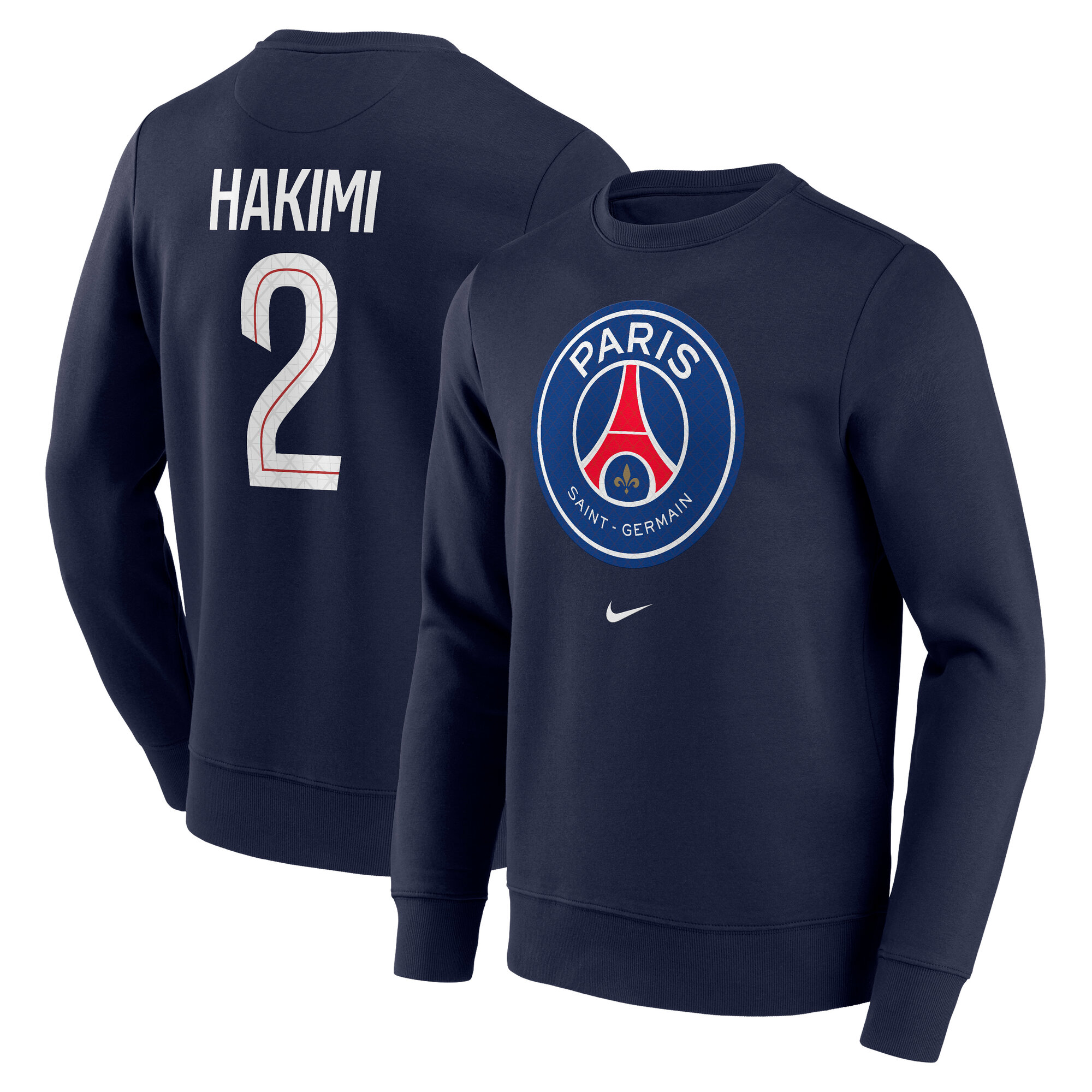 PSG Nike Hakimi 2 Graphic Crew Sweatshirt - Navy - Mens, , rebel_hi-res