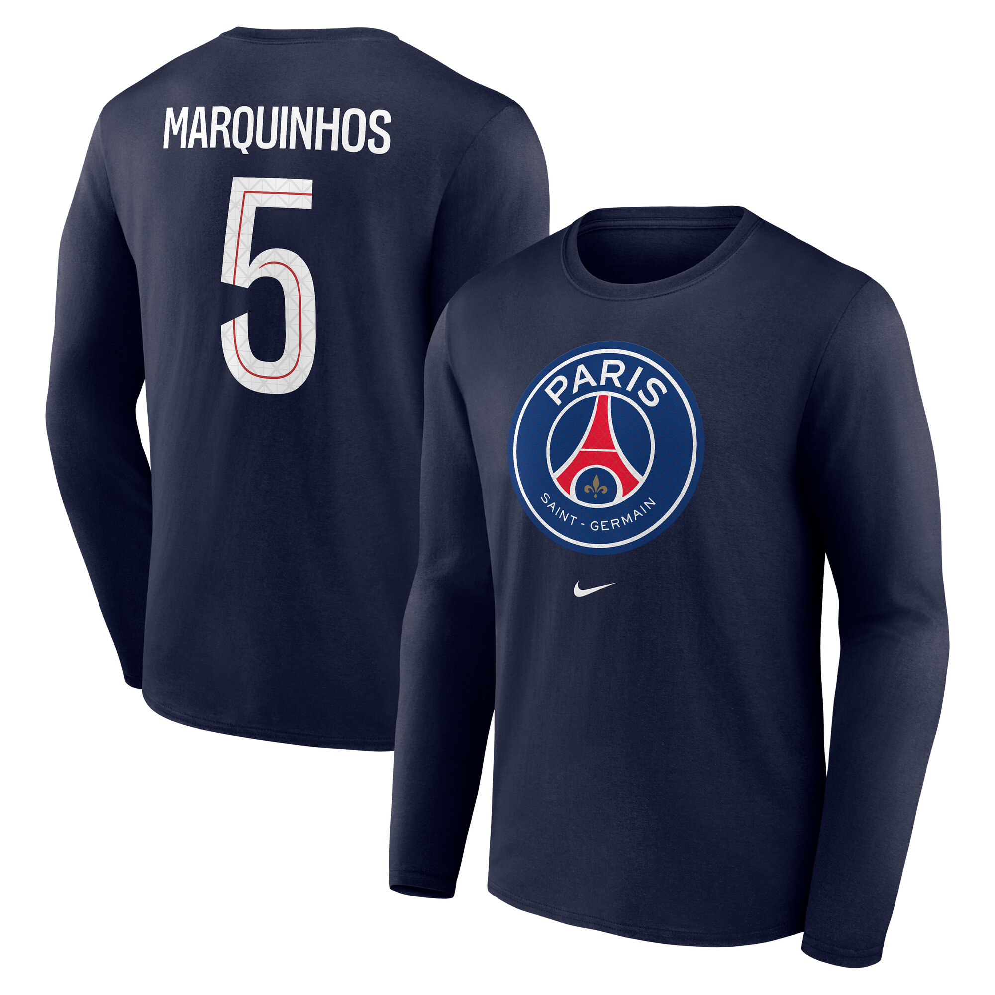 PSG Nike Marquinhos 5 Graphic Long Sleeve T-Shirt - Navy - Mens, , rebel_hi-res