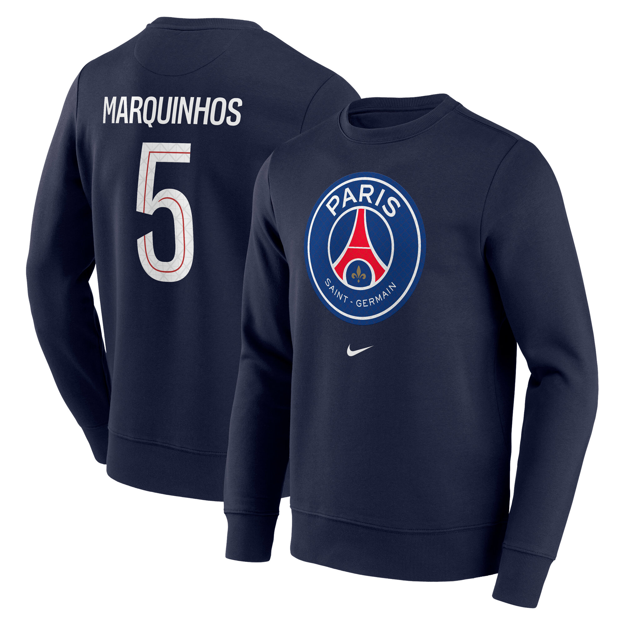 PSG Nike Marquinhos 5 Graphic Crew Sweatshirt - Navy - Mens, , rebel_hi-res