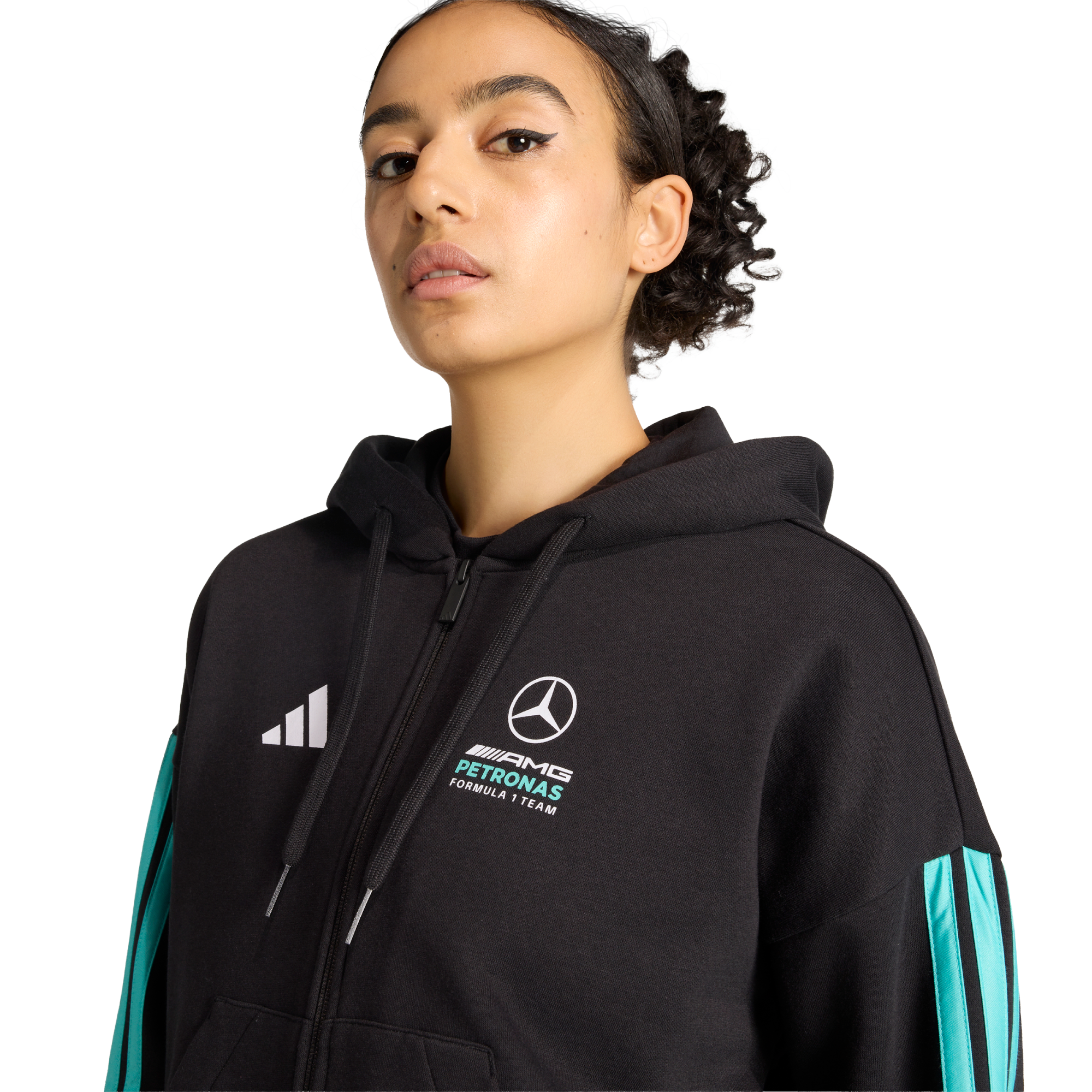 Mercedes AMG Petronas adidas F1 Logo Zip Hoodie - Black - Womens, , rebel_hi-res