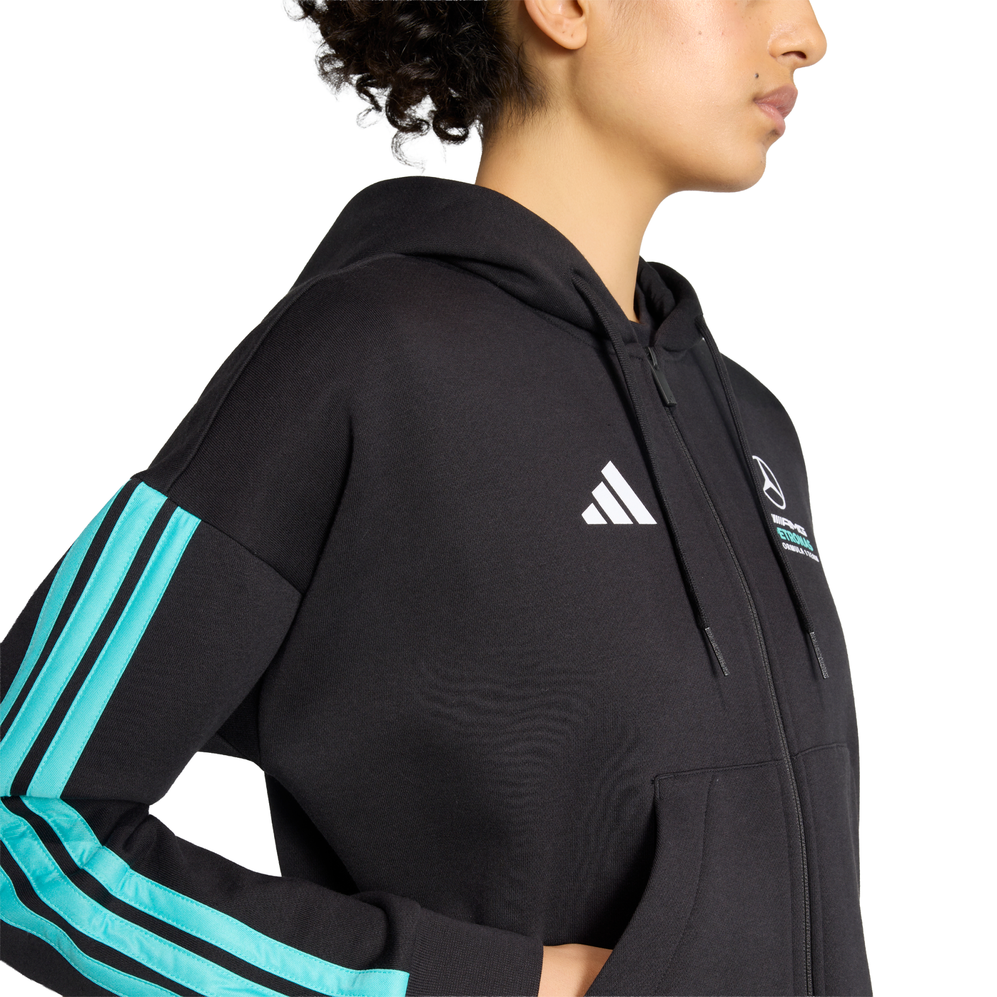 Mercedes AMG Petronas adidas F1 Logo Zip Hoodie - Black - Womens, , rebel_hi-res