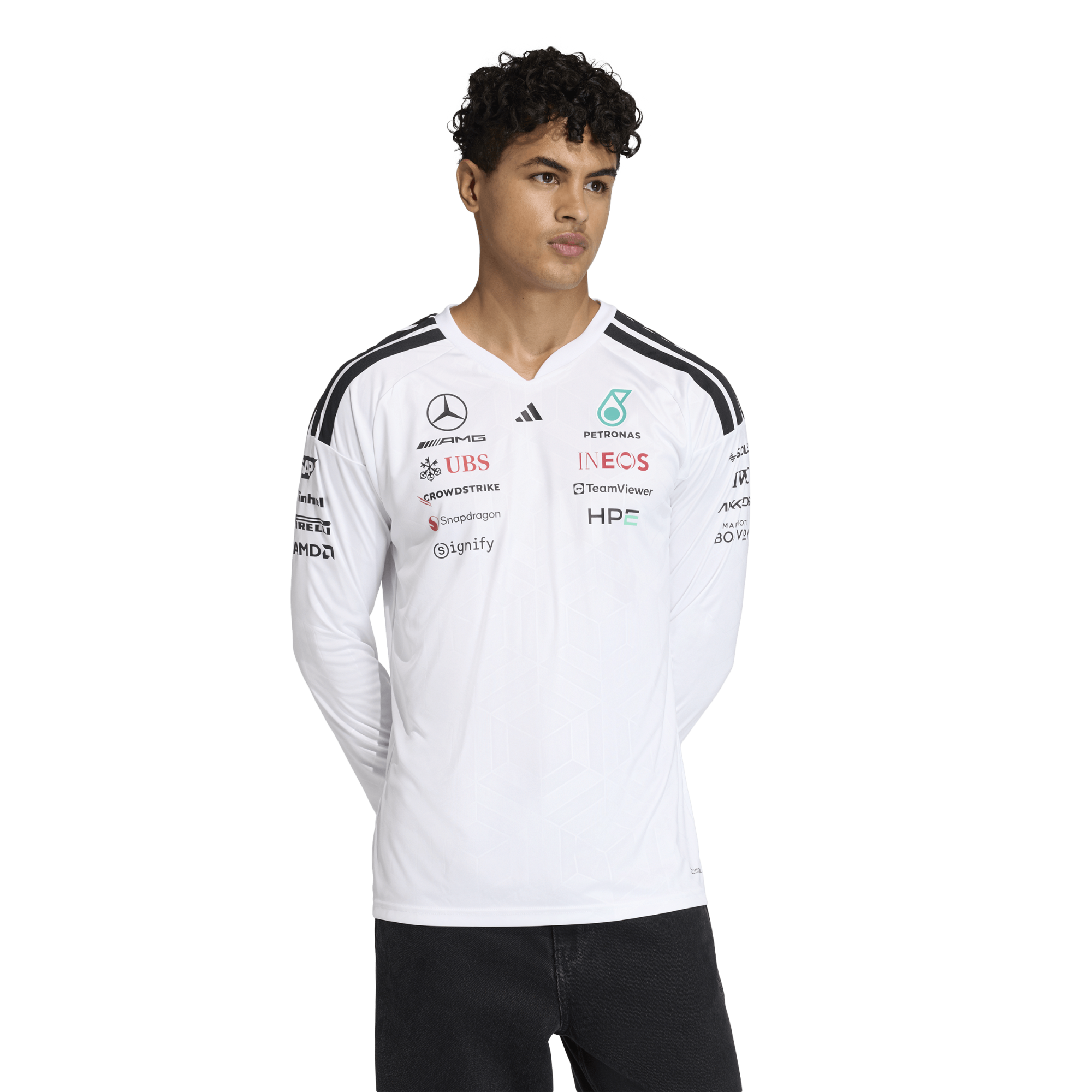 Mercedes AMG Petronas adidas F1 2026 Team Long Sleeve Driver T-Shirt - White, , rebel_hi-res