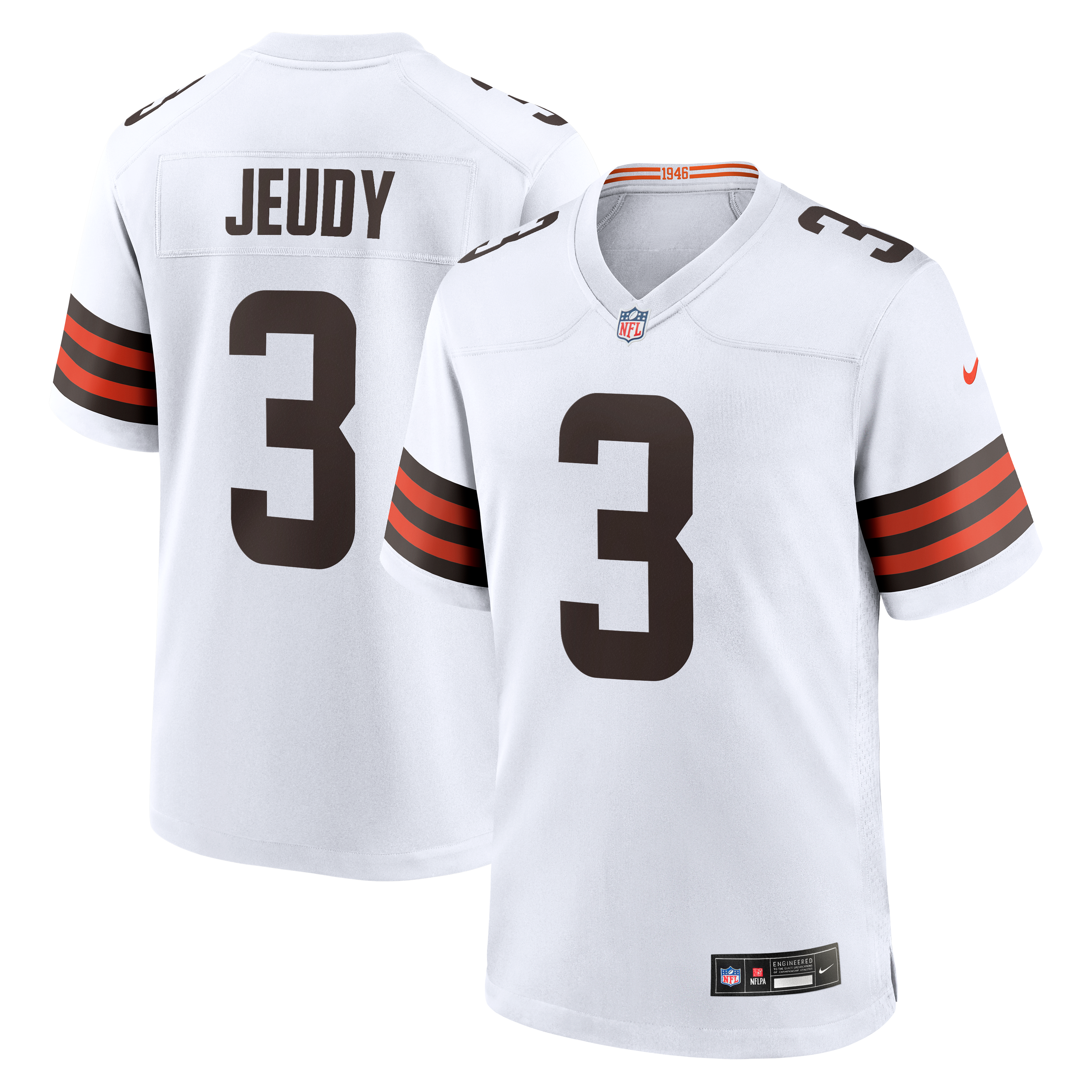 Cleveland Browns Nike Game Road Jersey - White - Jerry Jeudy - Mens