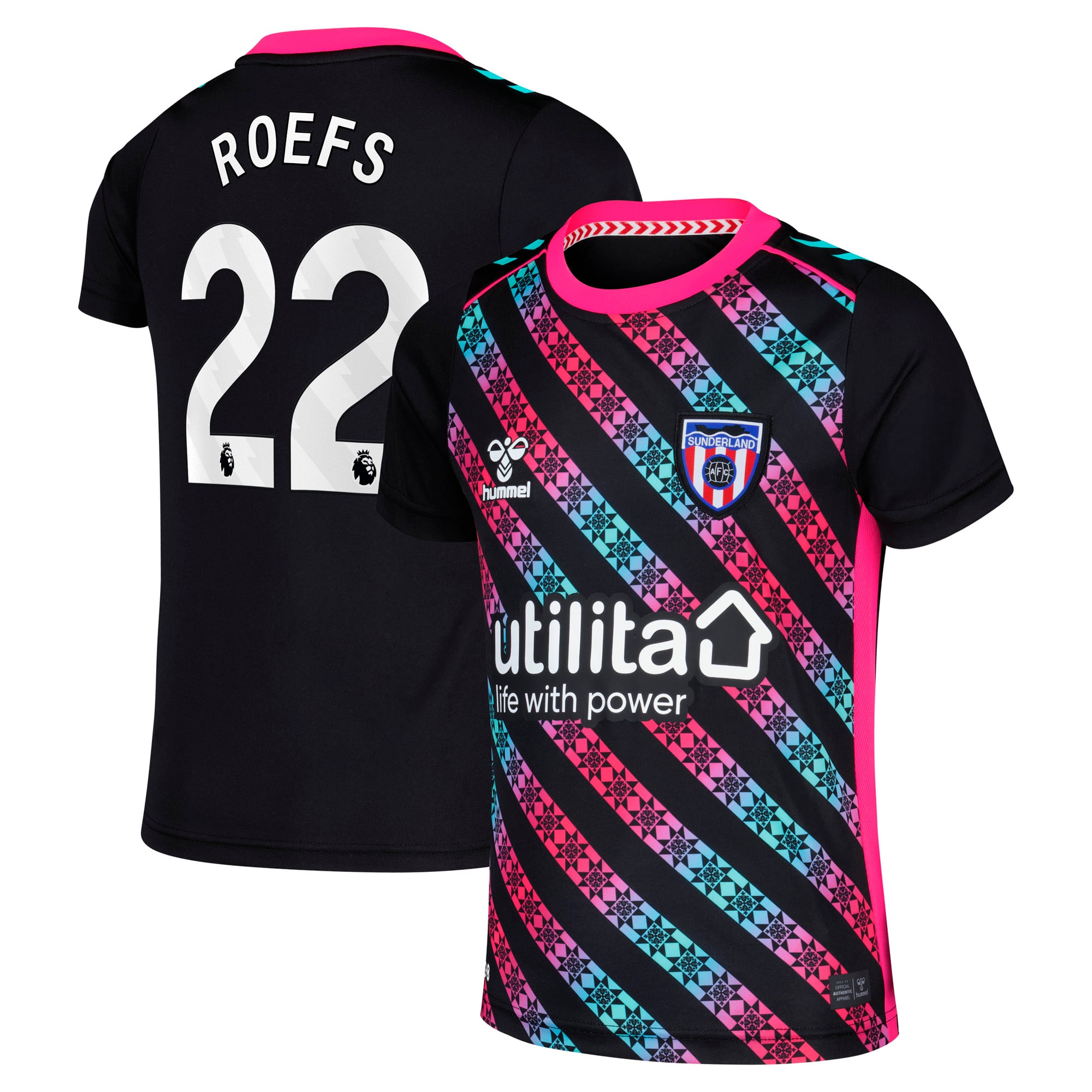 Sunderland Hummel Goalkeeper Shirt 2025-26 - Kids with Roefs 22 printing, , rebel_hi-res