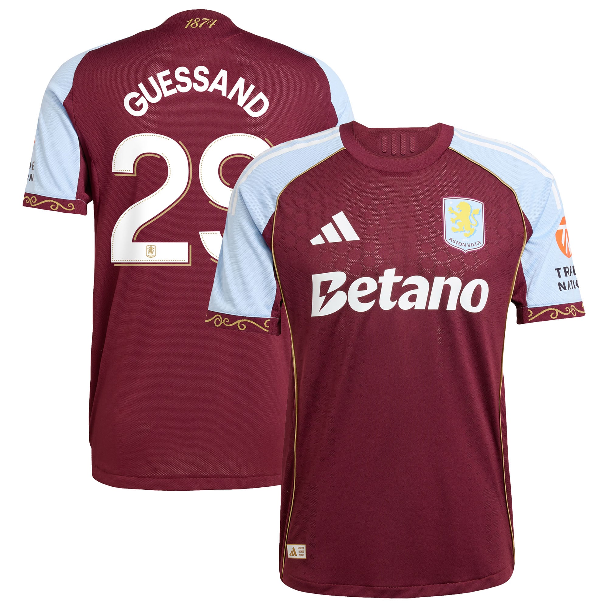 Aston Villa adidas Home Authentic Shirt 2025-26 with Guessand 29 Cup printing, , rebel_hi-res