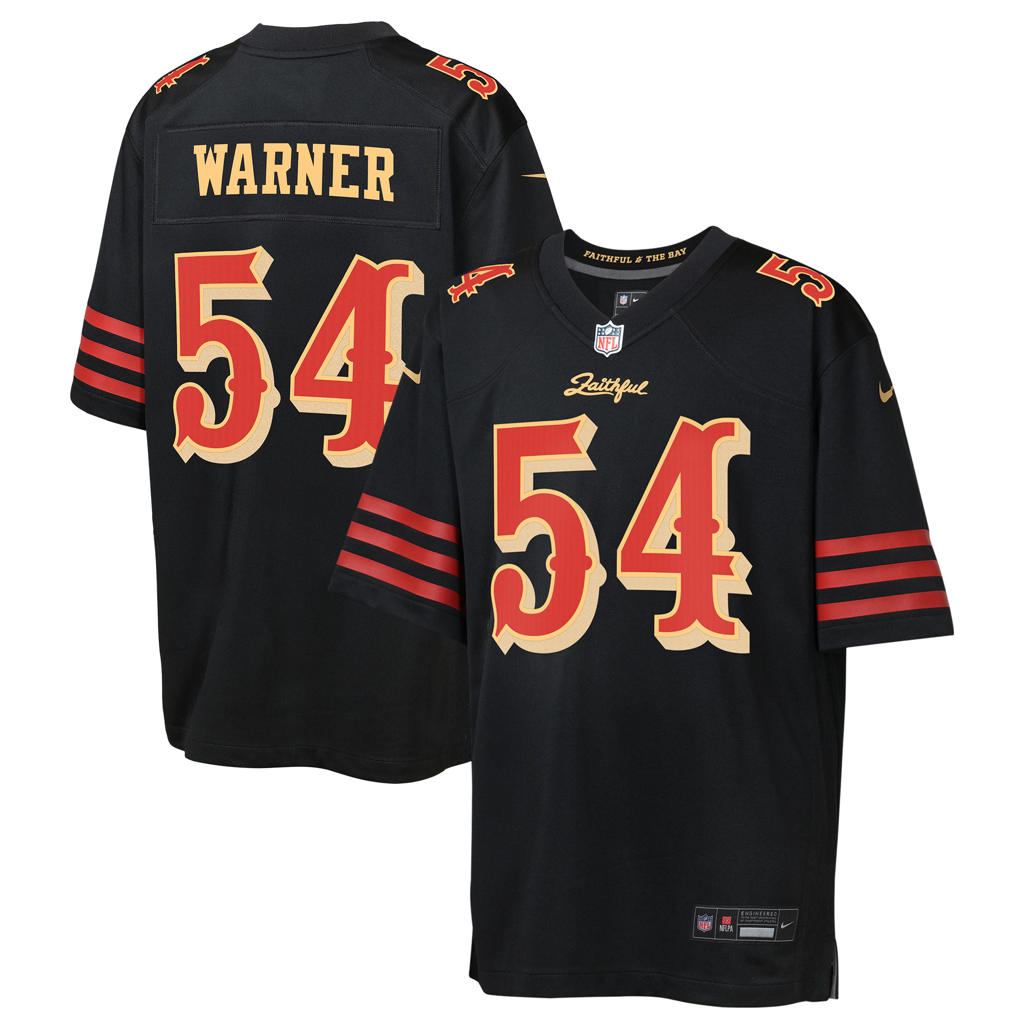 San Francisco 49ers Nike Game Rivalry  Jersey - Black - Fred Warner - Youth, , rebel_hi-res