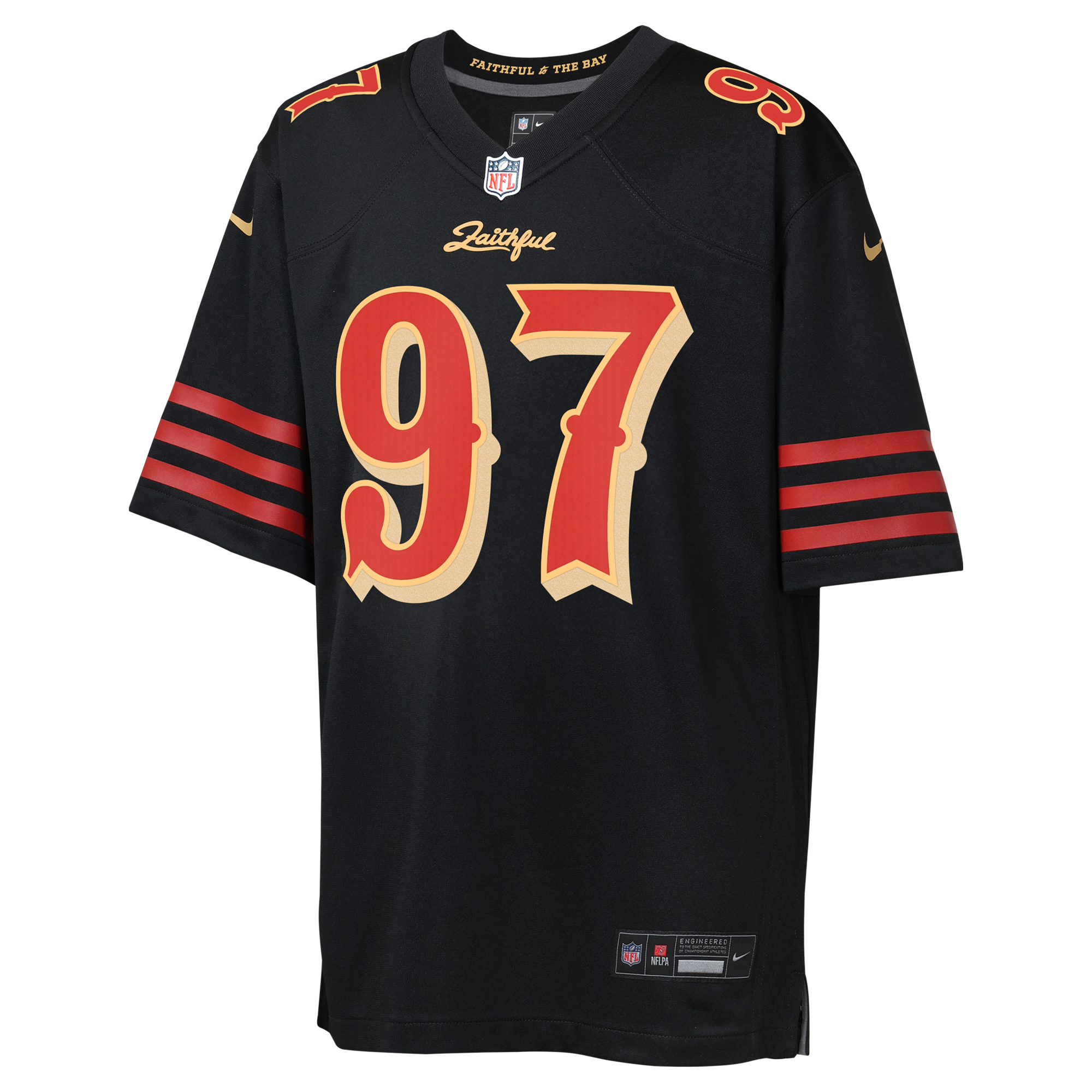 San Francisco 49ers Nike Game Rivalry  Jersey - Black - Nick Bosa - Youth, , rebel_hi-res